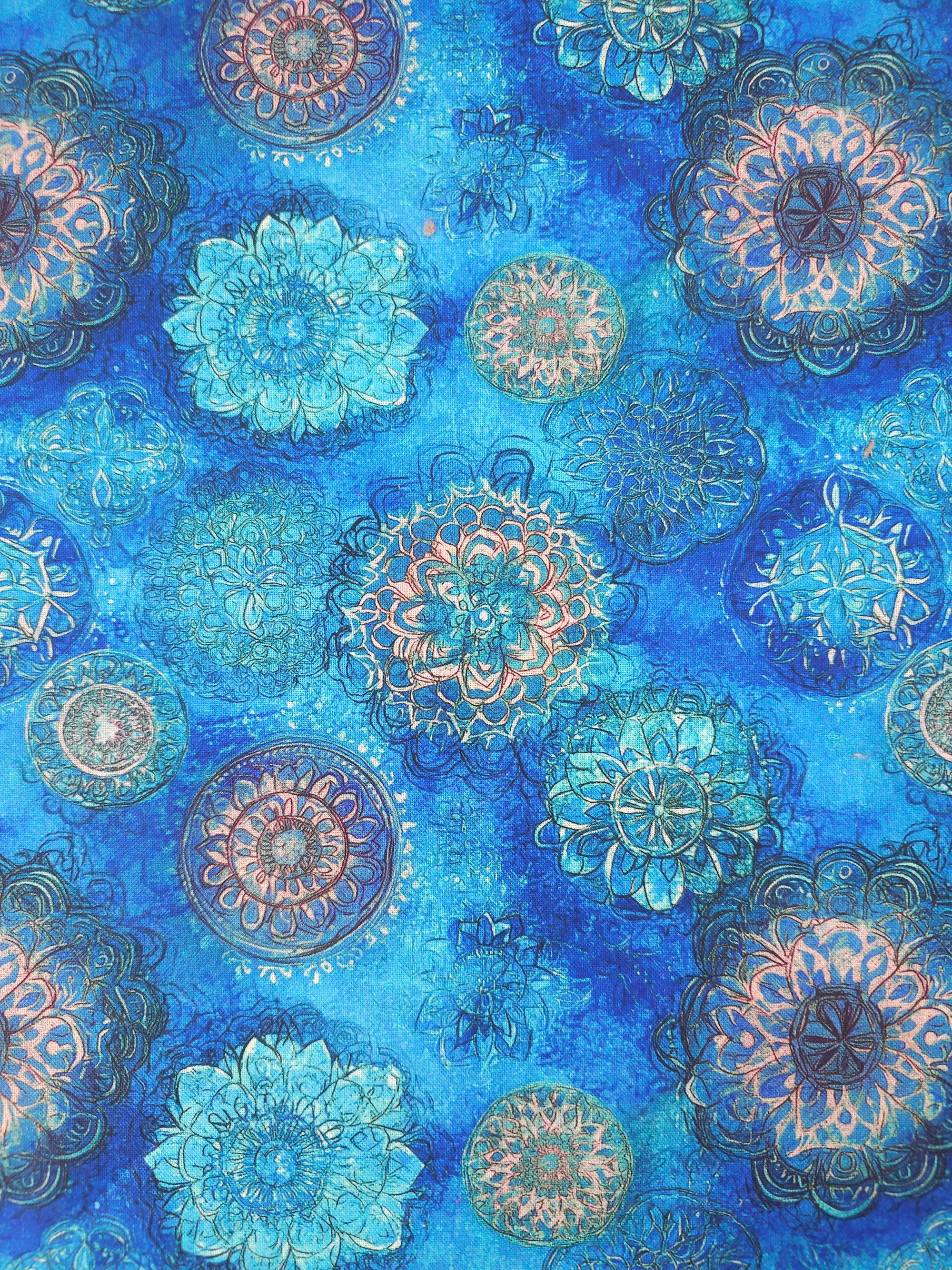 Blue Spiral Medallion 100% Cotton 110” *EXTRA WIDE*