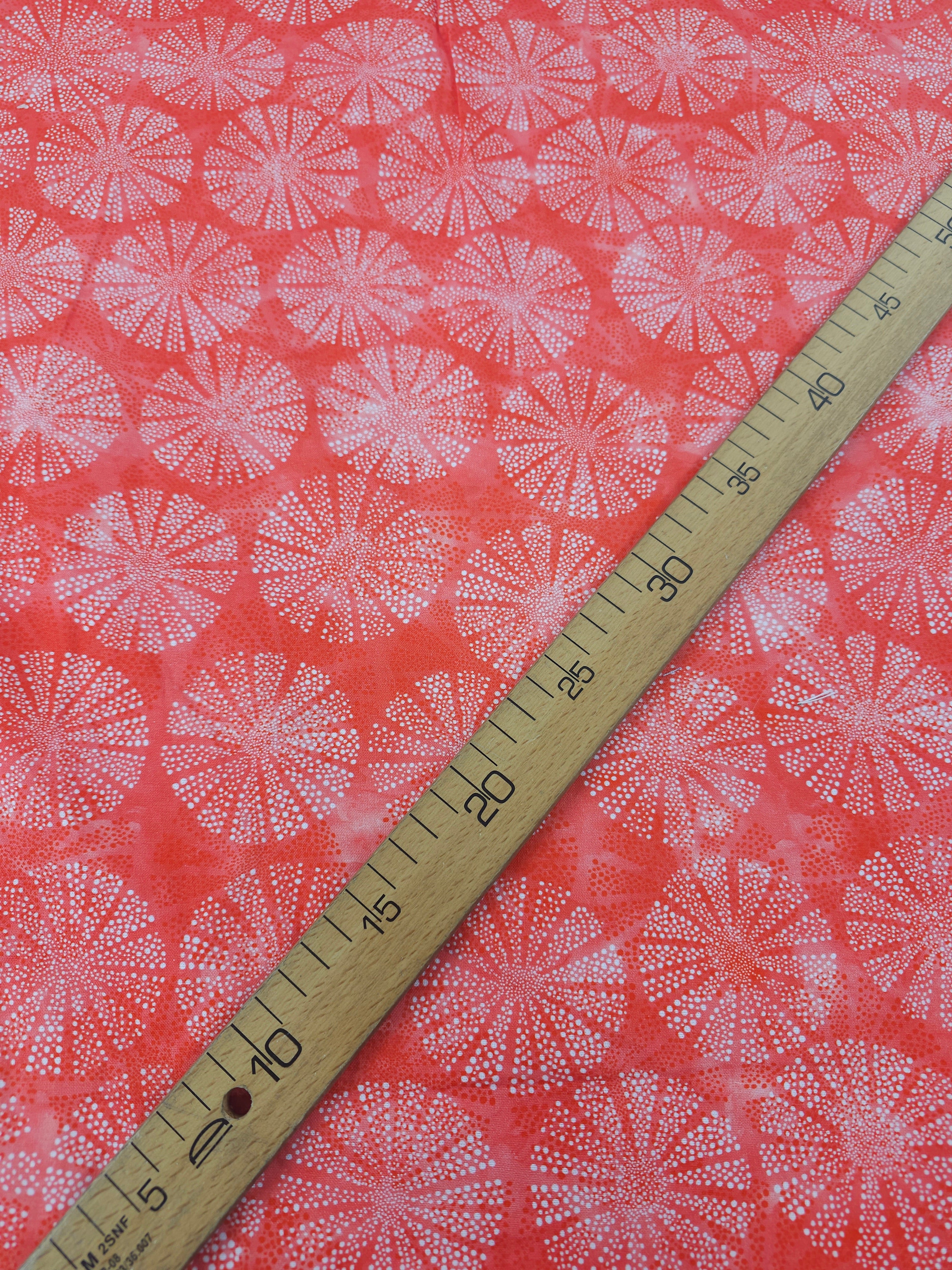 Coral Vermillion Spiro Circles 100% Cotton