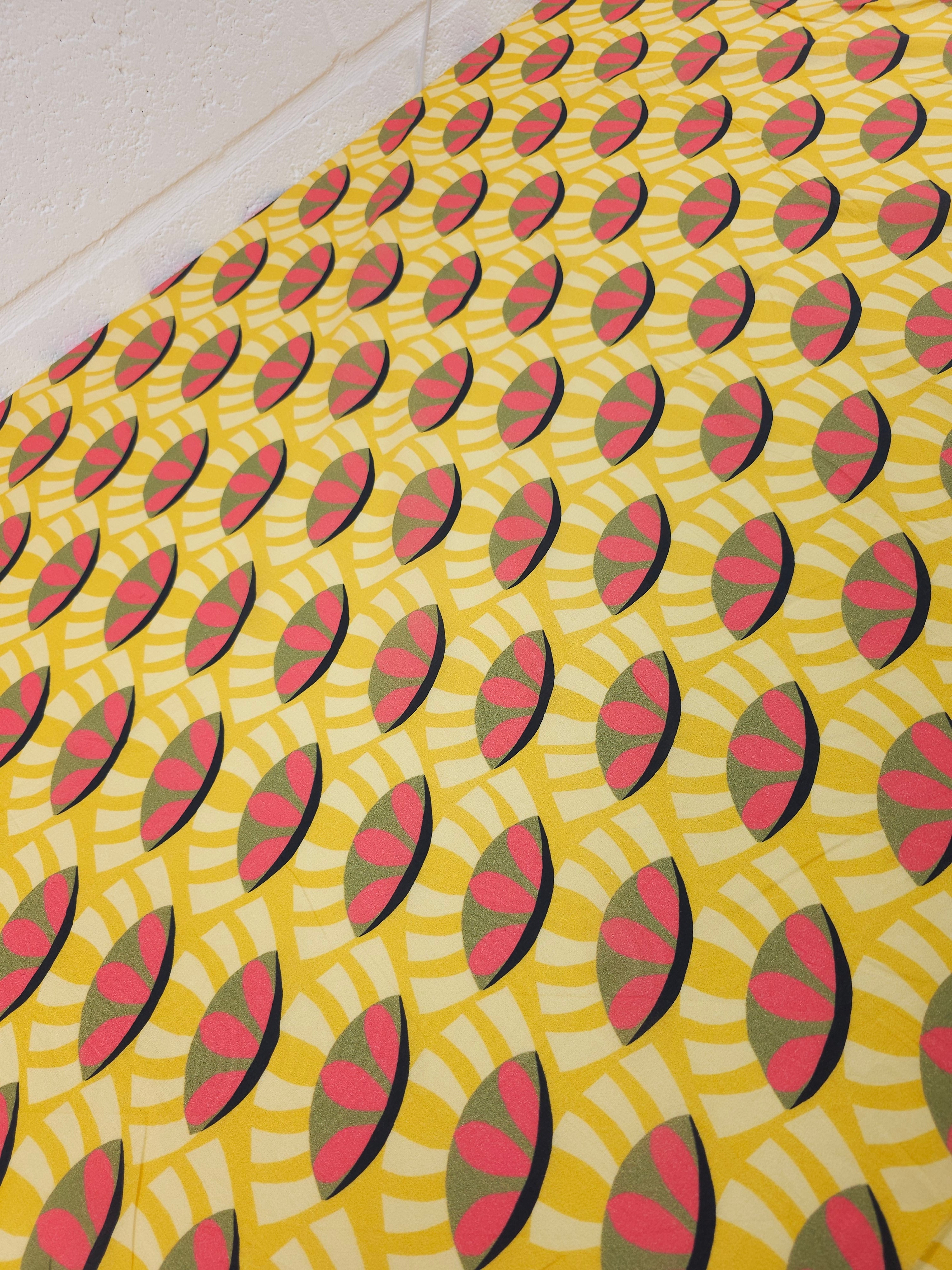 Yellow/Pink Abstract Oval Cotton Voile