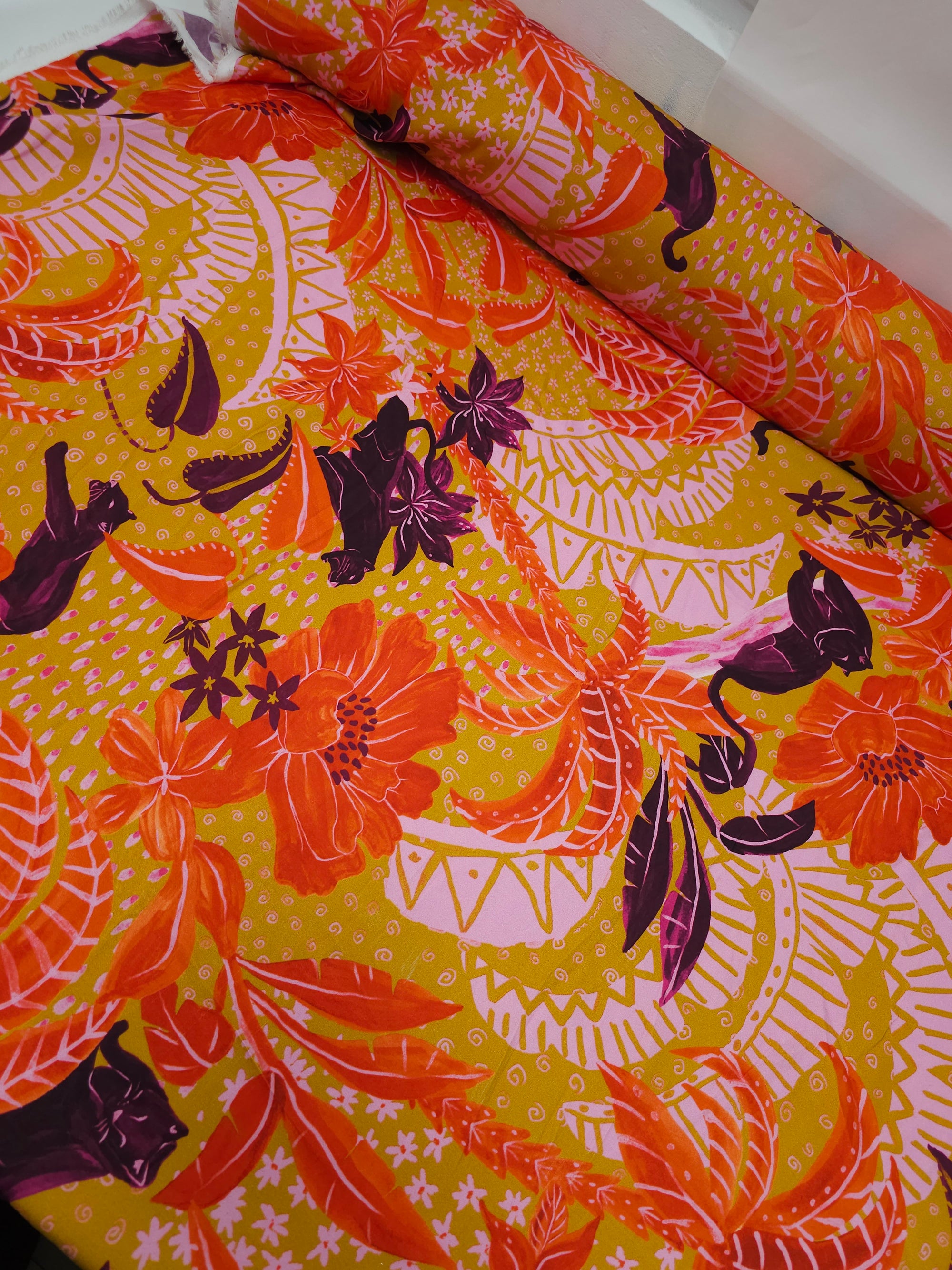 Floral Jungle Panther Viscose Satin
