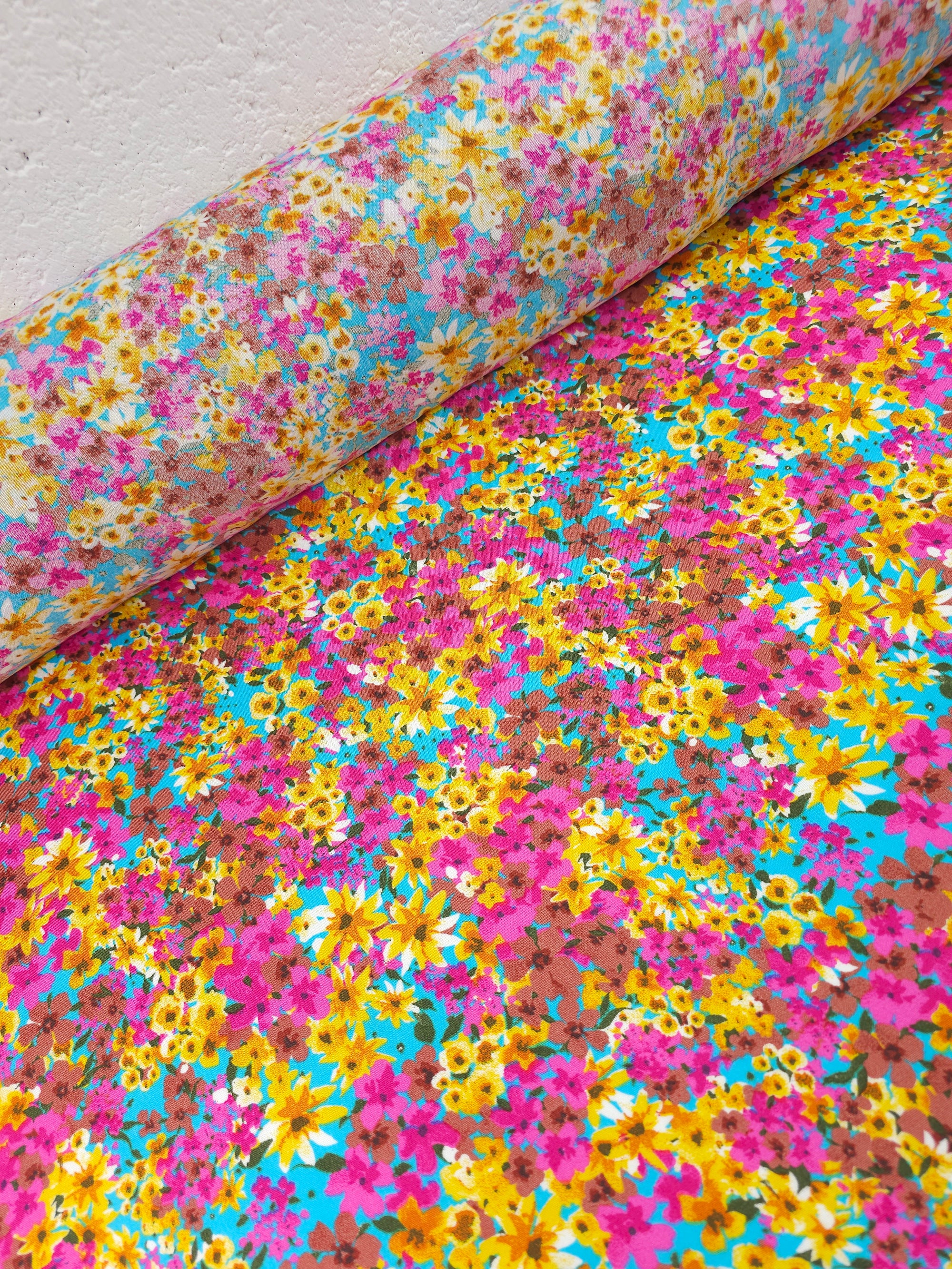 Blue/Pink Floral Party Viscose Challis