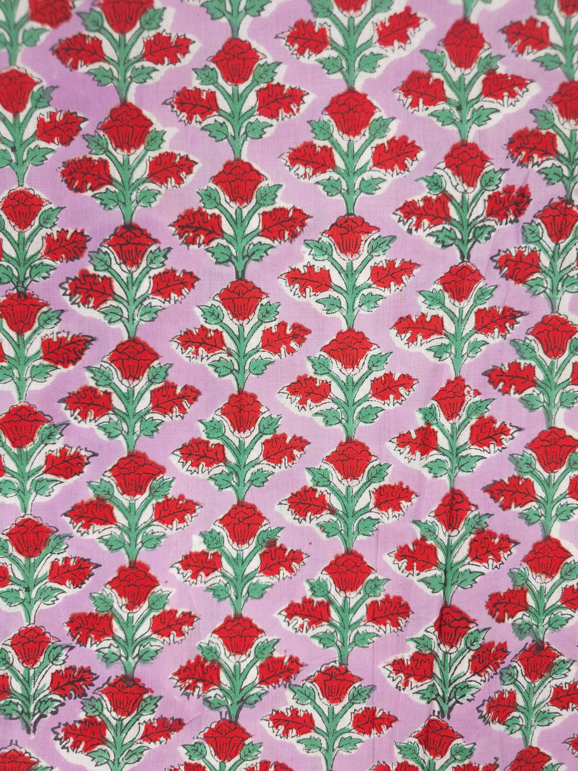 Lilac Pink Trio Flower Block Print Cotton