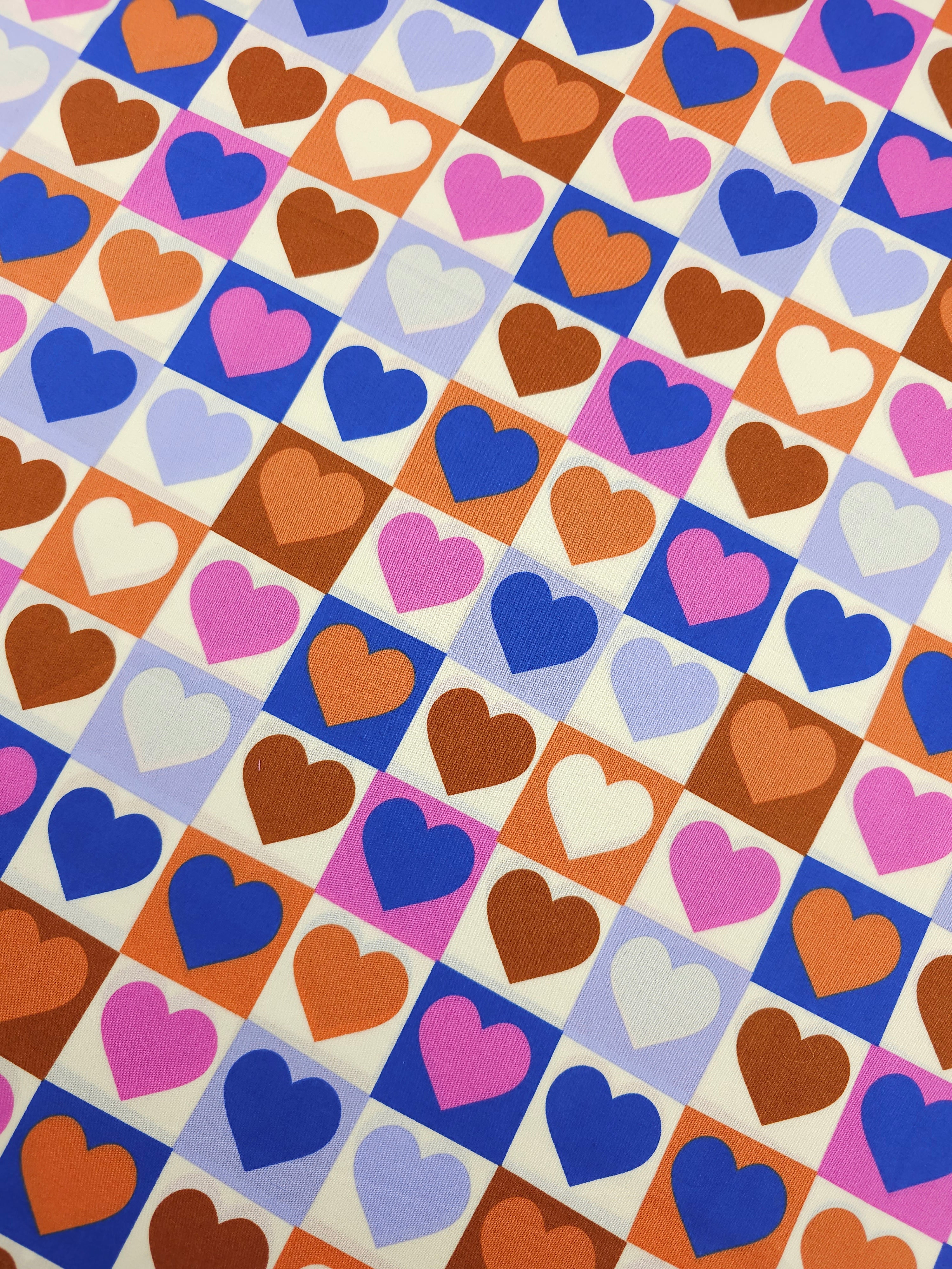 Cool Checkerboard Hearts 100% Cotton 57"