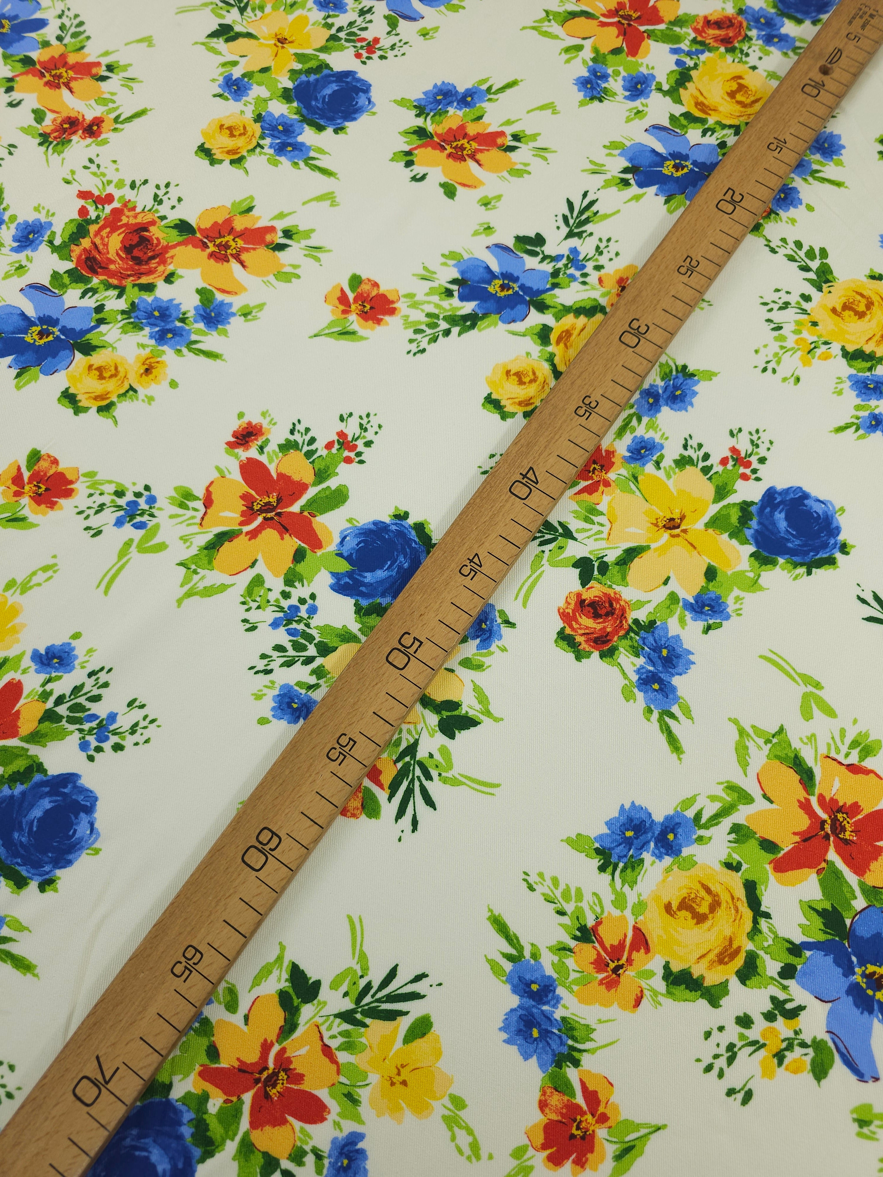 Blue/Yellow Floral Bouquet Viscose Twill - Nobody's Child