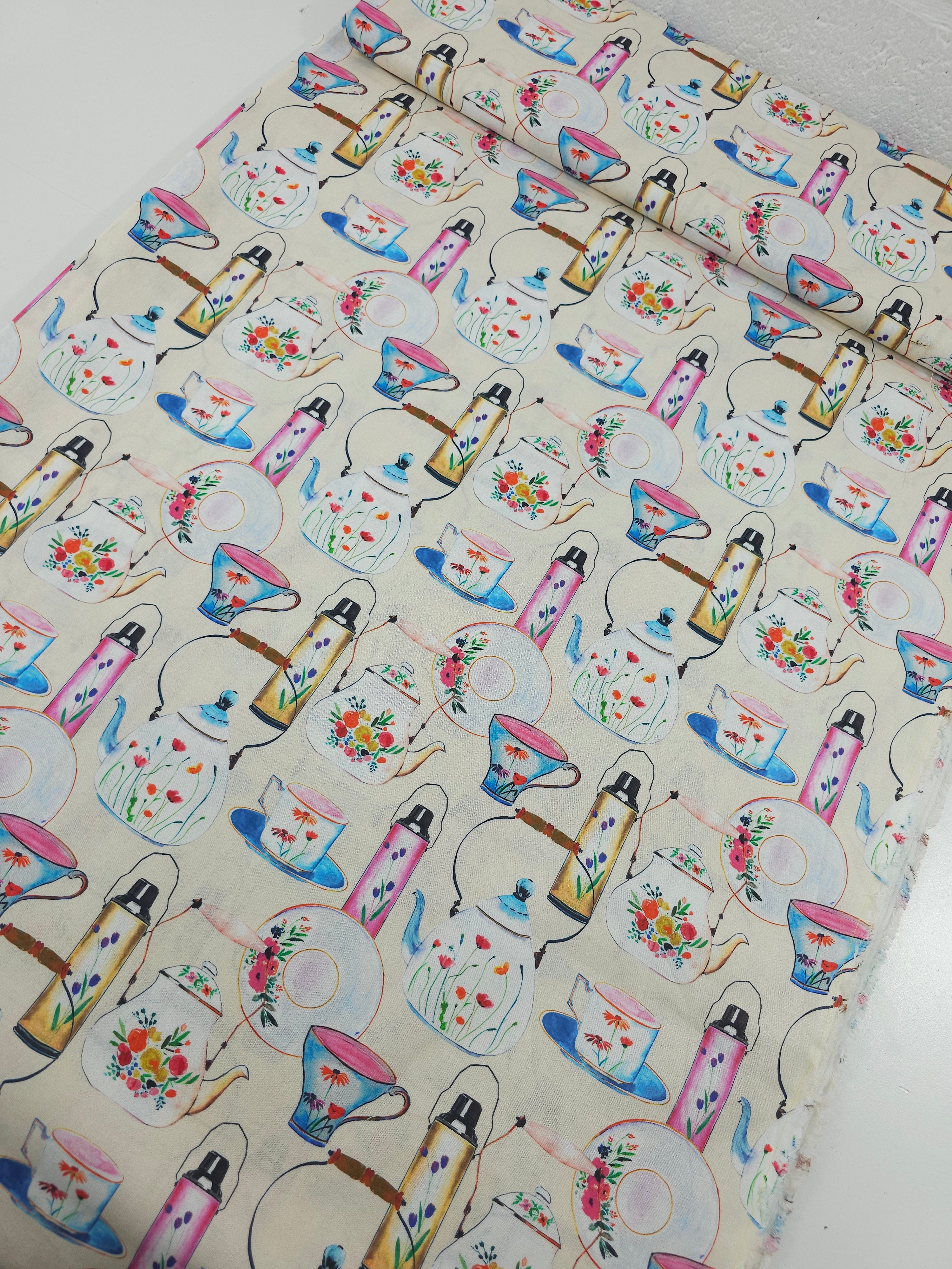 Retro Tea Ceramics 100% Cotton - Joann