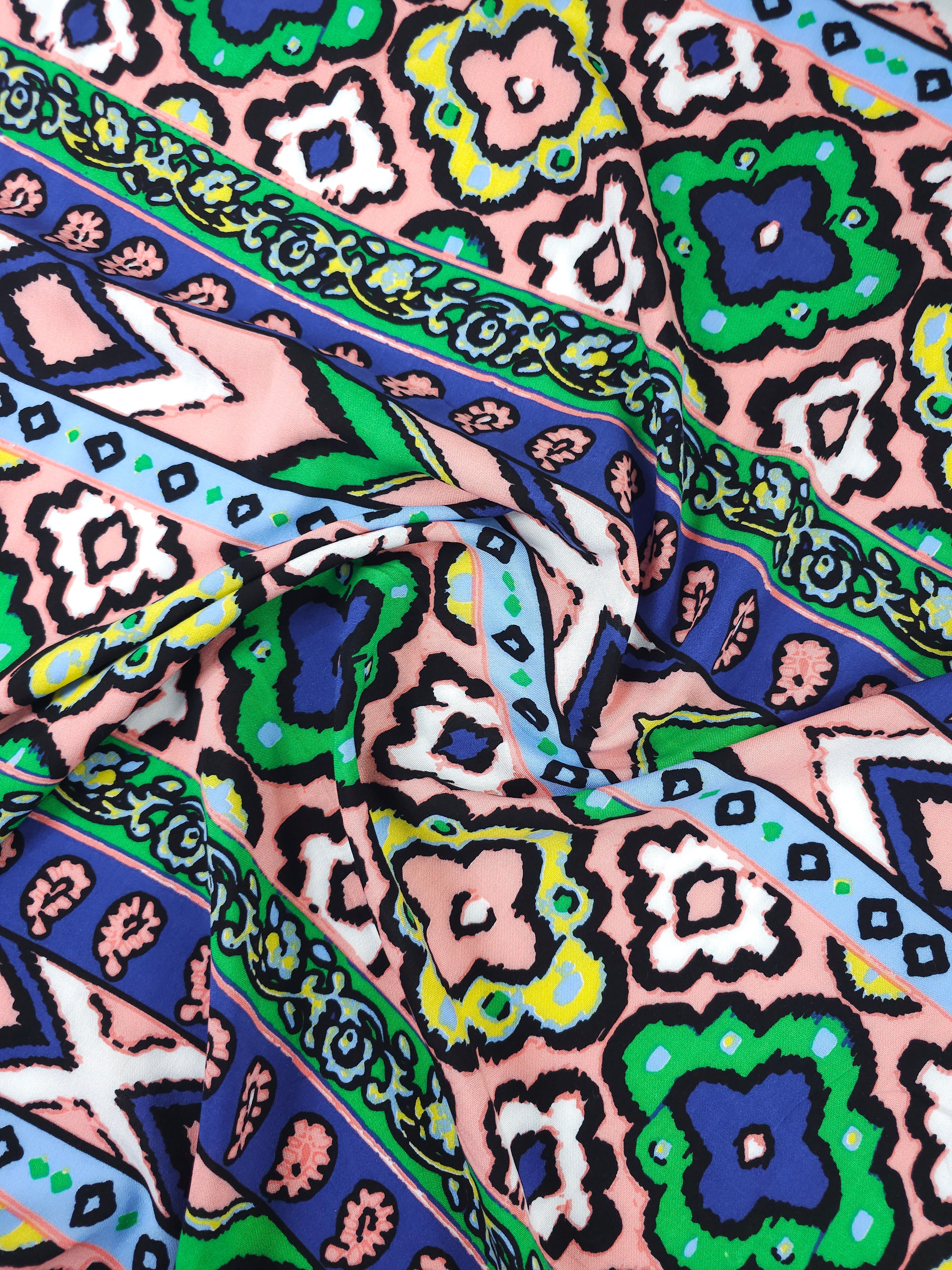 Quirky Tile Stripe Viscose Challis