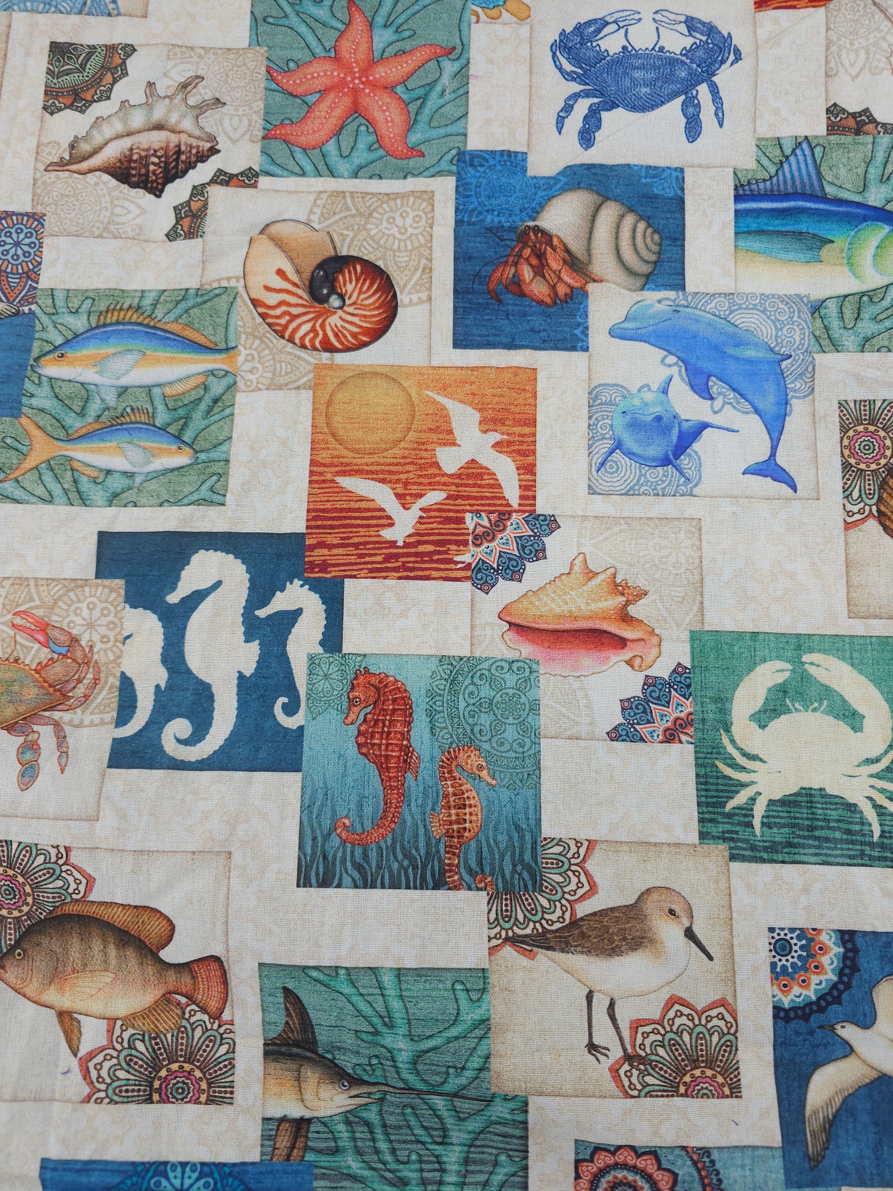 Coastal Sea Life Tile 100% Cotton 106” *EXTRA WIDE*