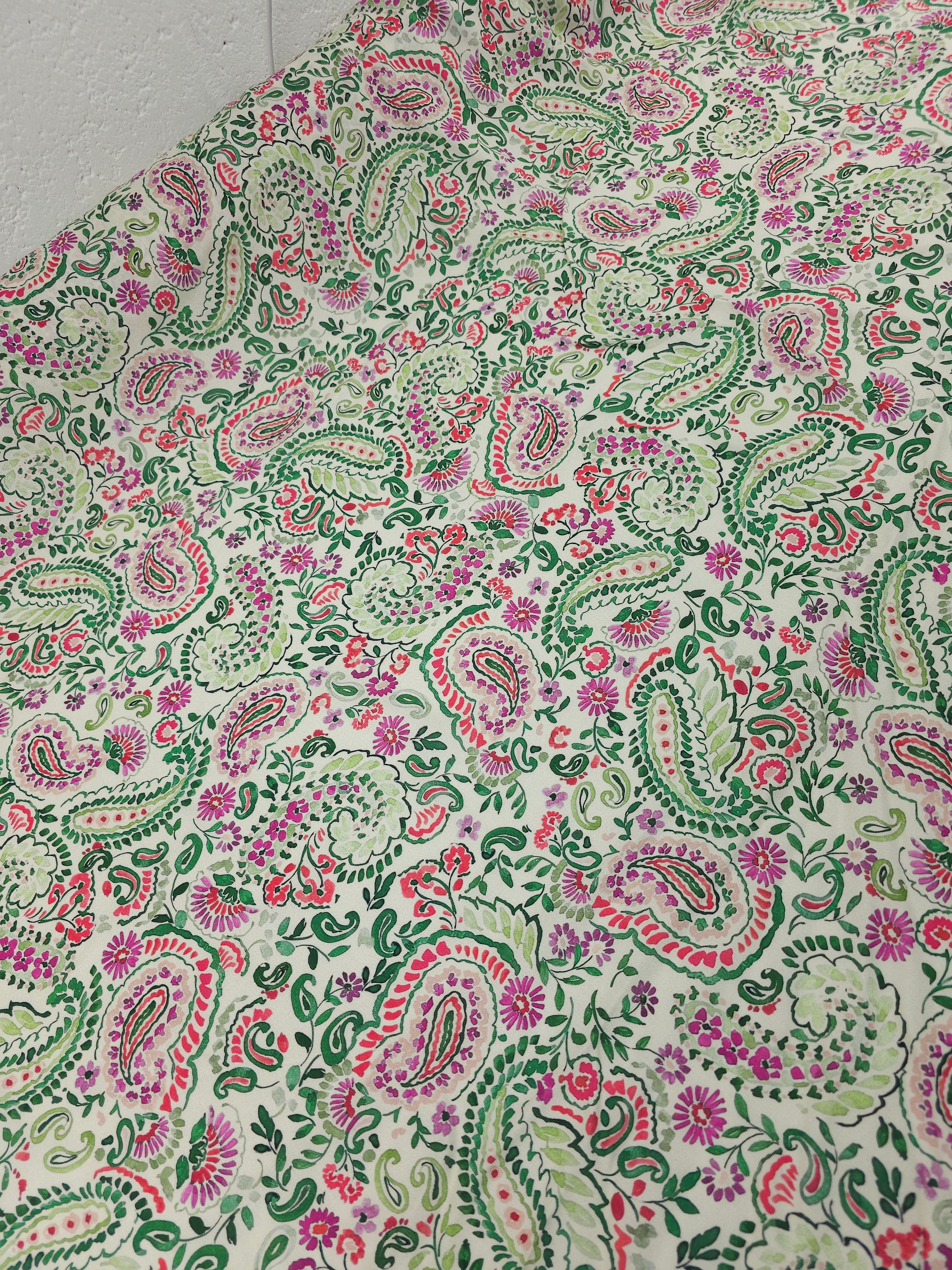 Pink/Green Paisley Viscose Challis