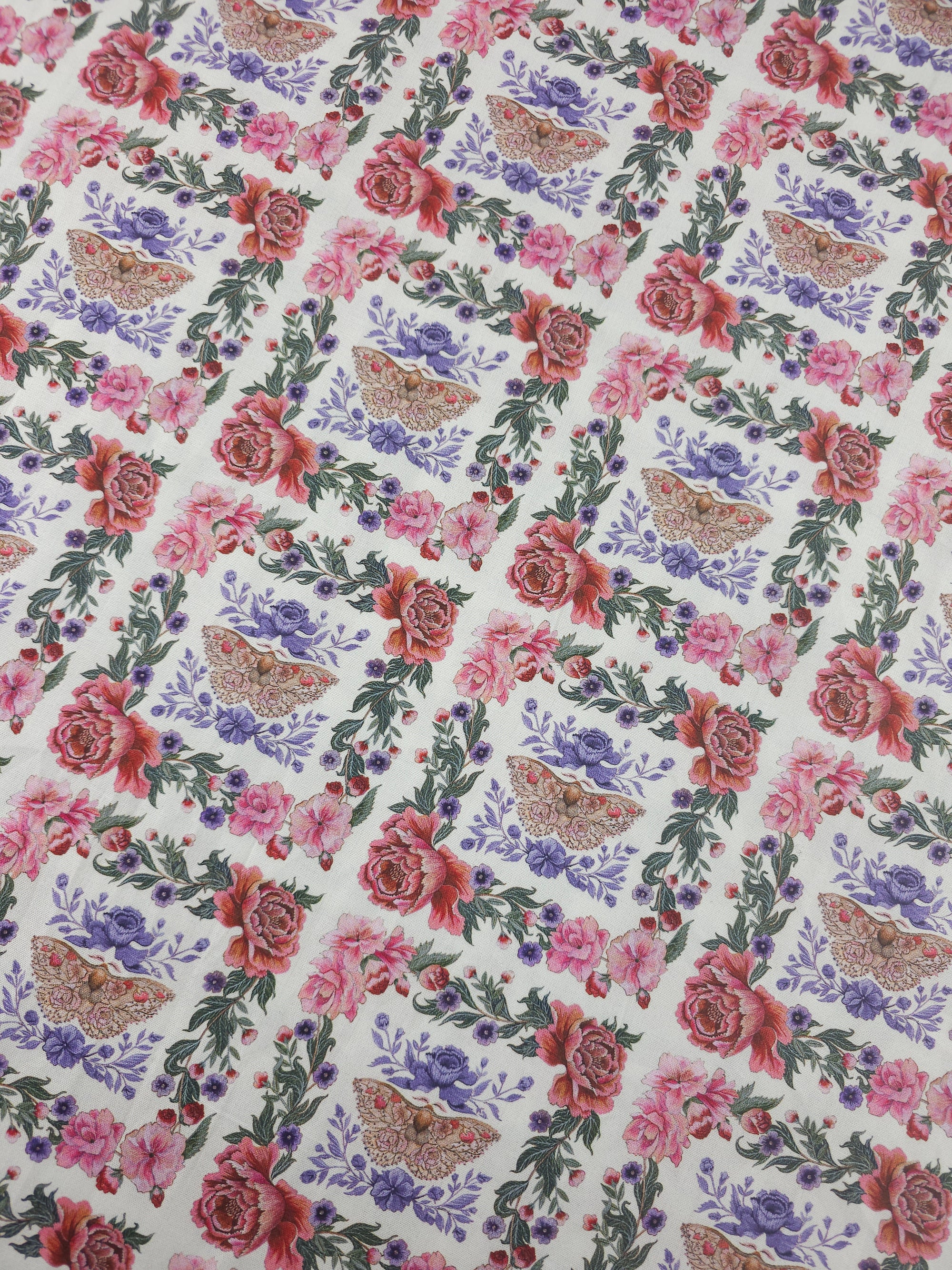 Vintage Floral Silk Moth 100% Cotton - Free Spirit