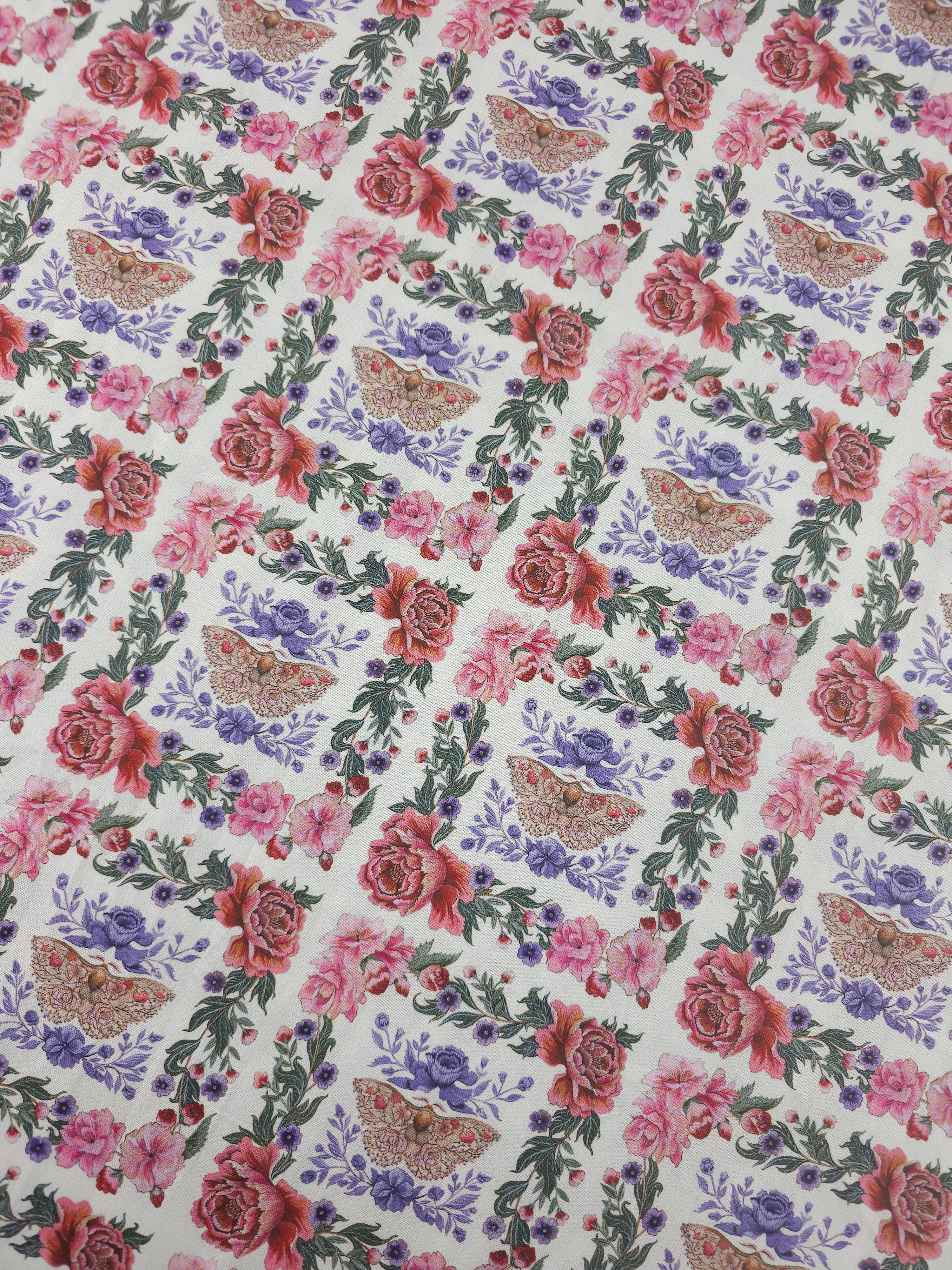 Vintage Floral Silk Moth 100% Cotton - Free Spirit