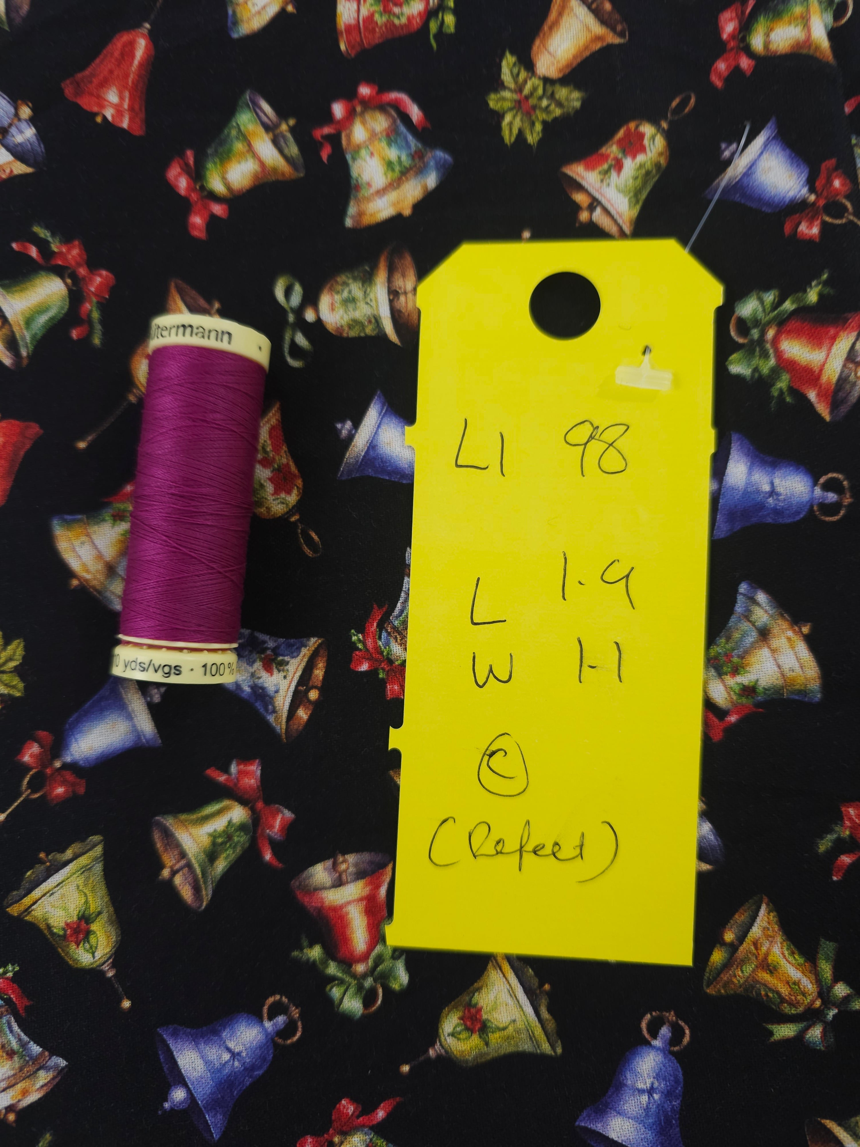 Black Christmas bells Cotton- 1.9m piece