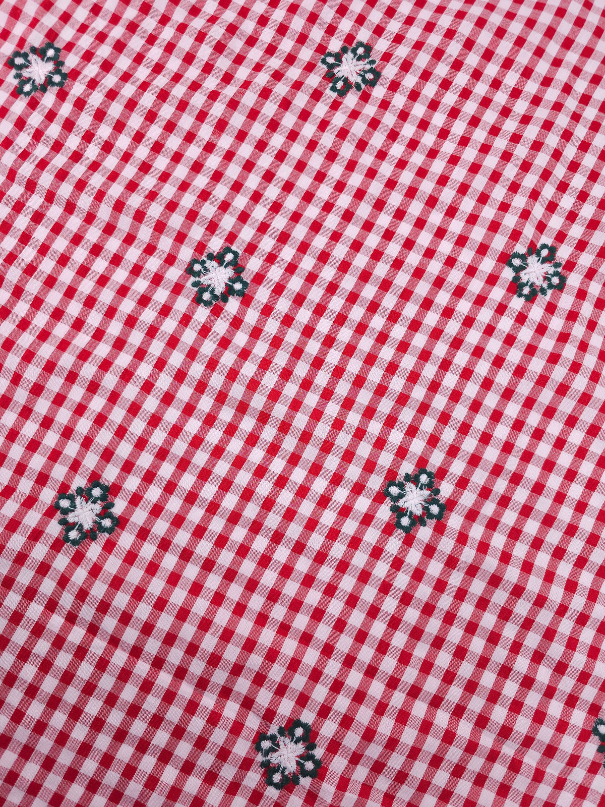Red/Green Embroidered Emblem Gingham Cotton
