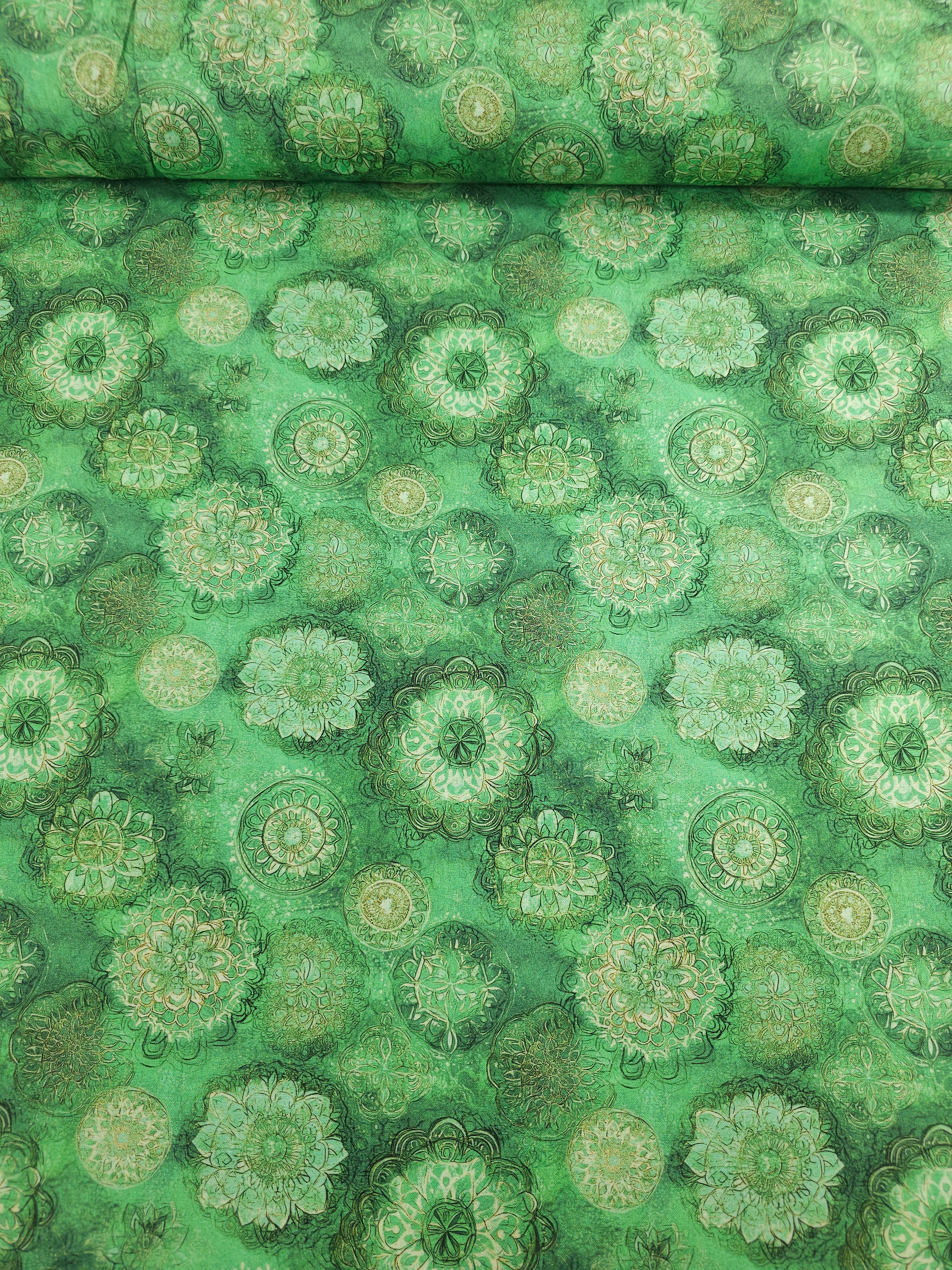 Light Grren Spiral Mandala 100% Cotton 106" *EXTRA WIDE*