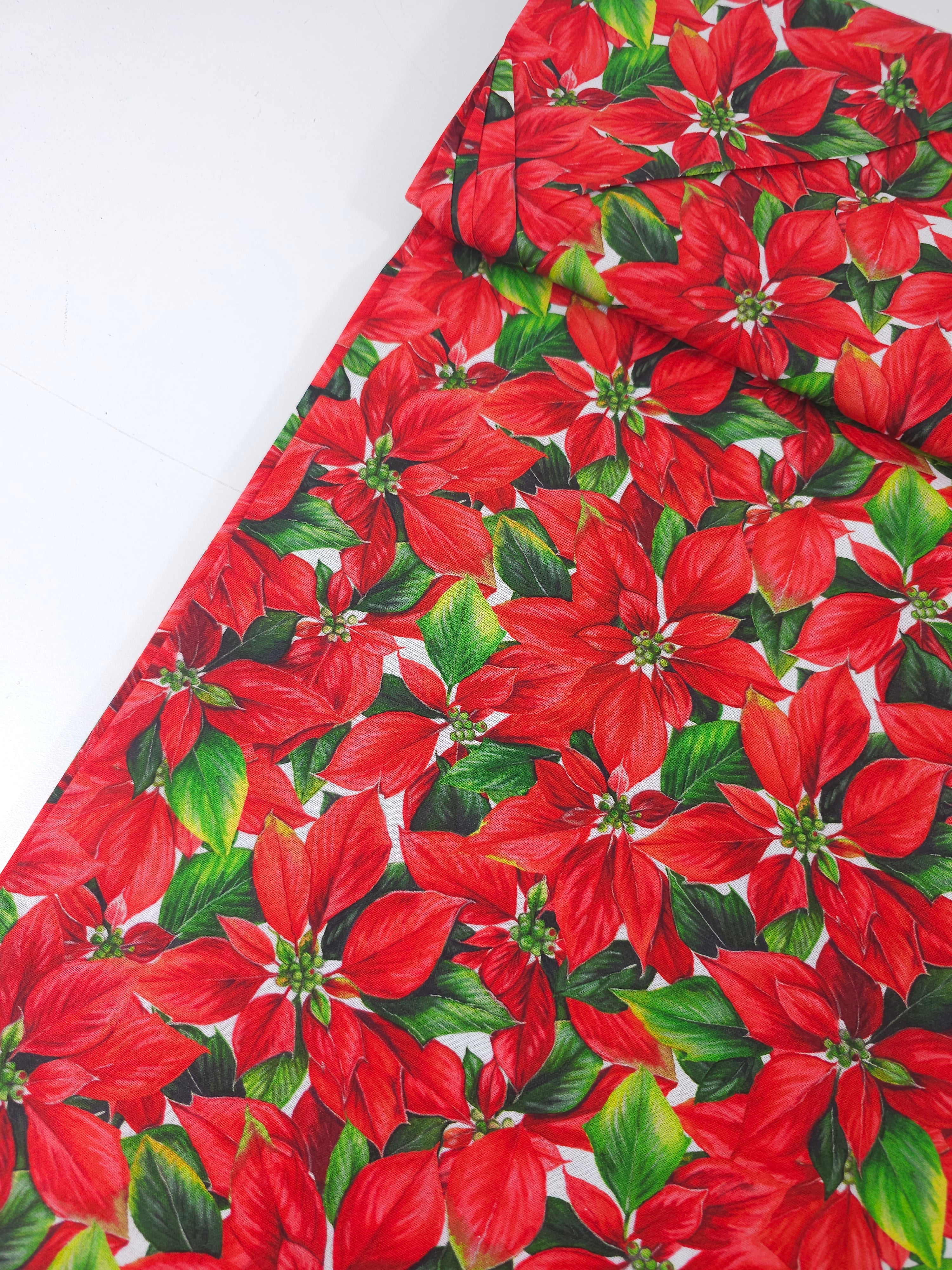Red Poinsettia Floral 100% Cotton