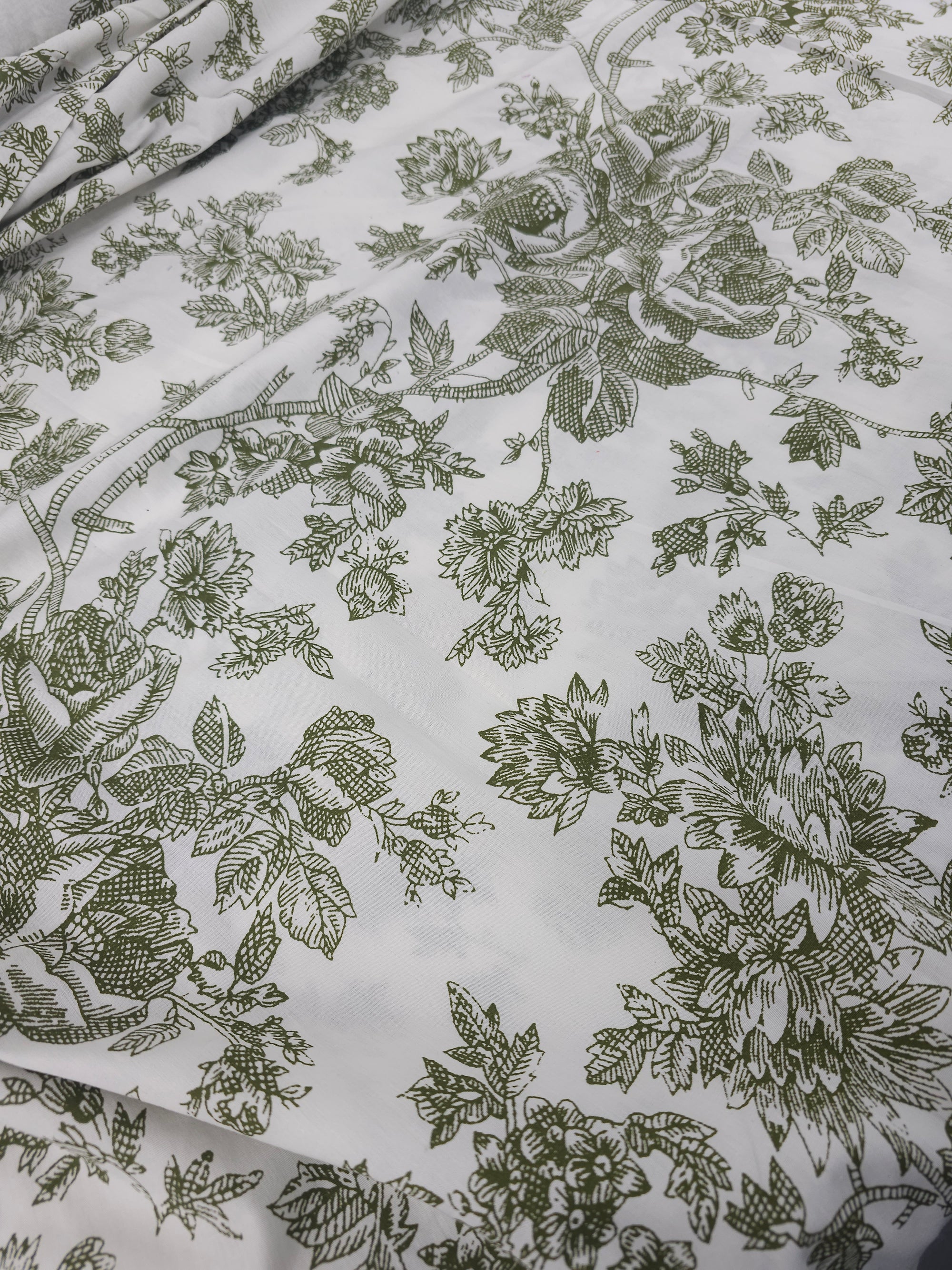 Olive Green Floral Sketch 100% Cotton 118” - Urban Outfitters *EXTRA WIDE*