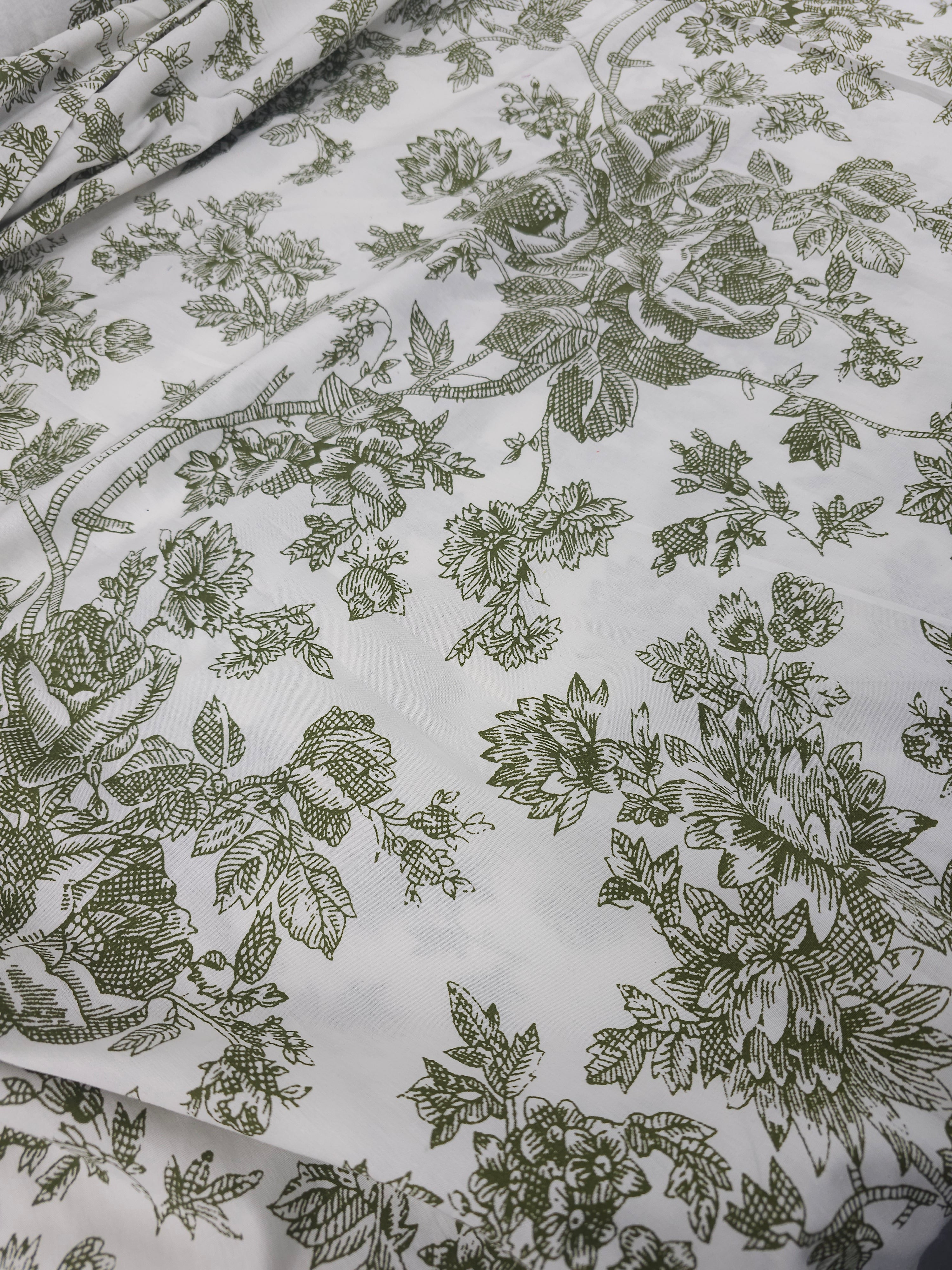 Olive Green Floral Sketch 100% Cotton 118” - Urban Outfitters *EXTRA WIDE*