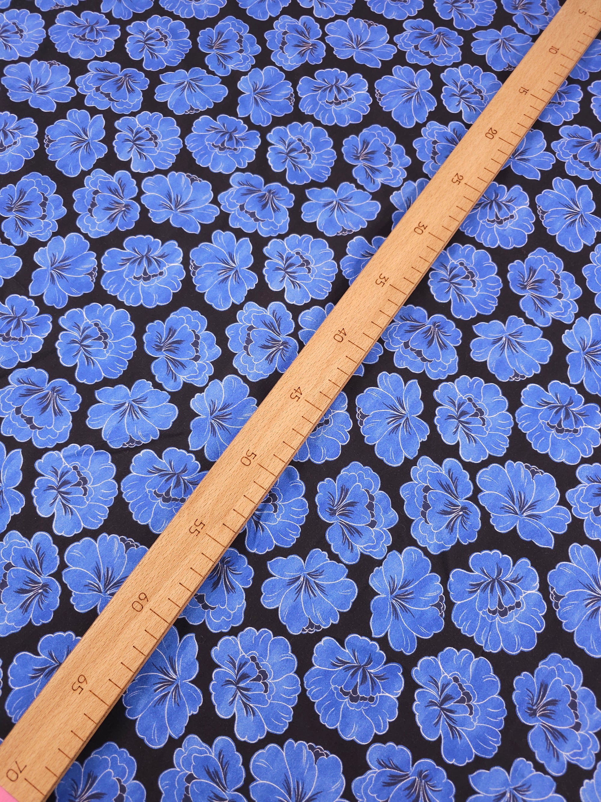 Periwinkle/Black Puff Floral Cotton Tencel