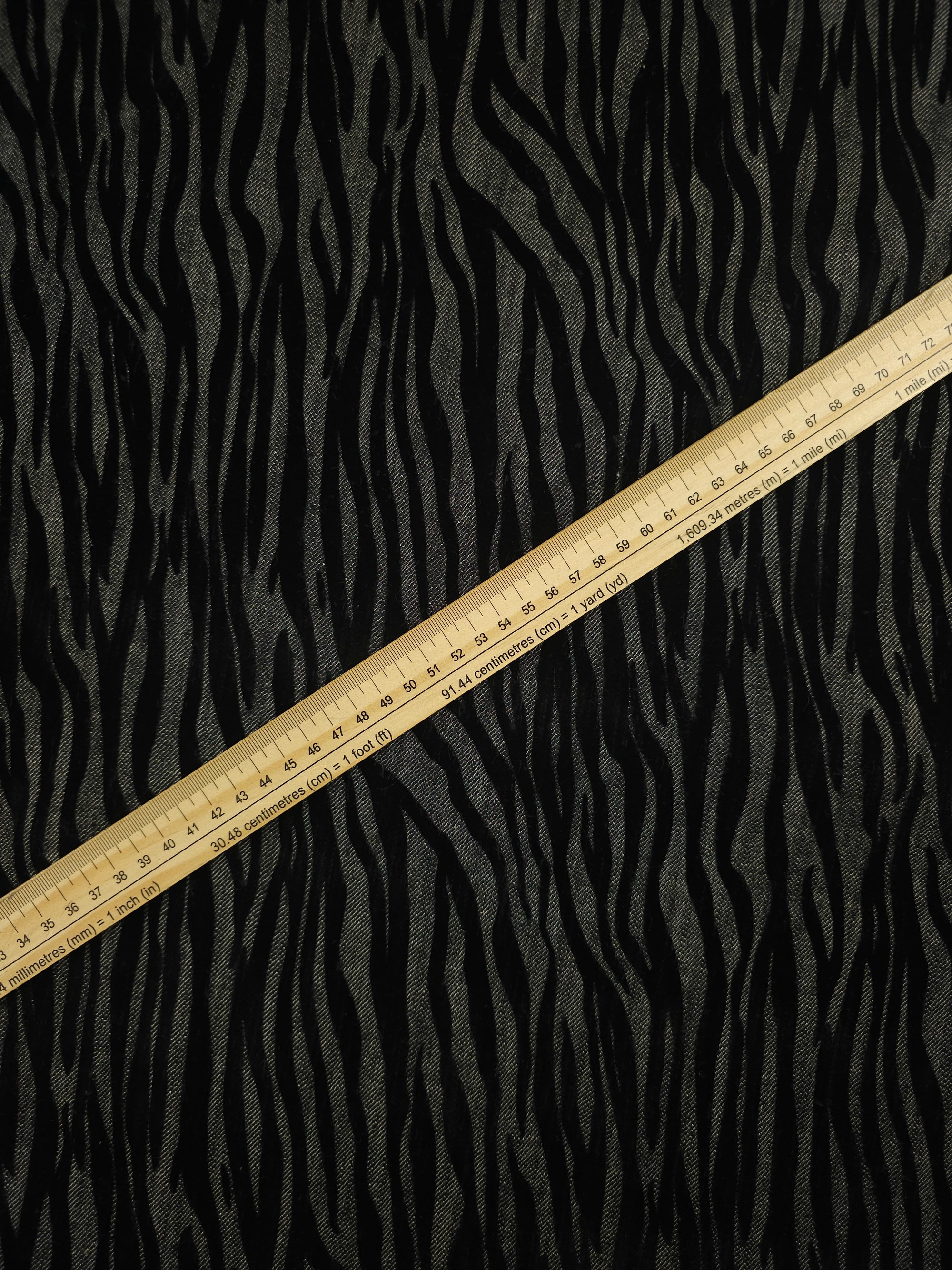 Charcoal Grey Zebra Velvet Burnout Denim