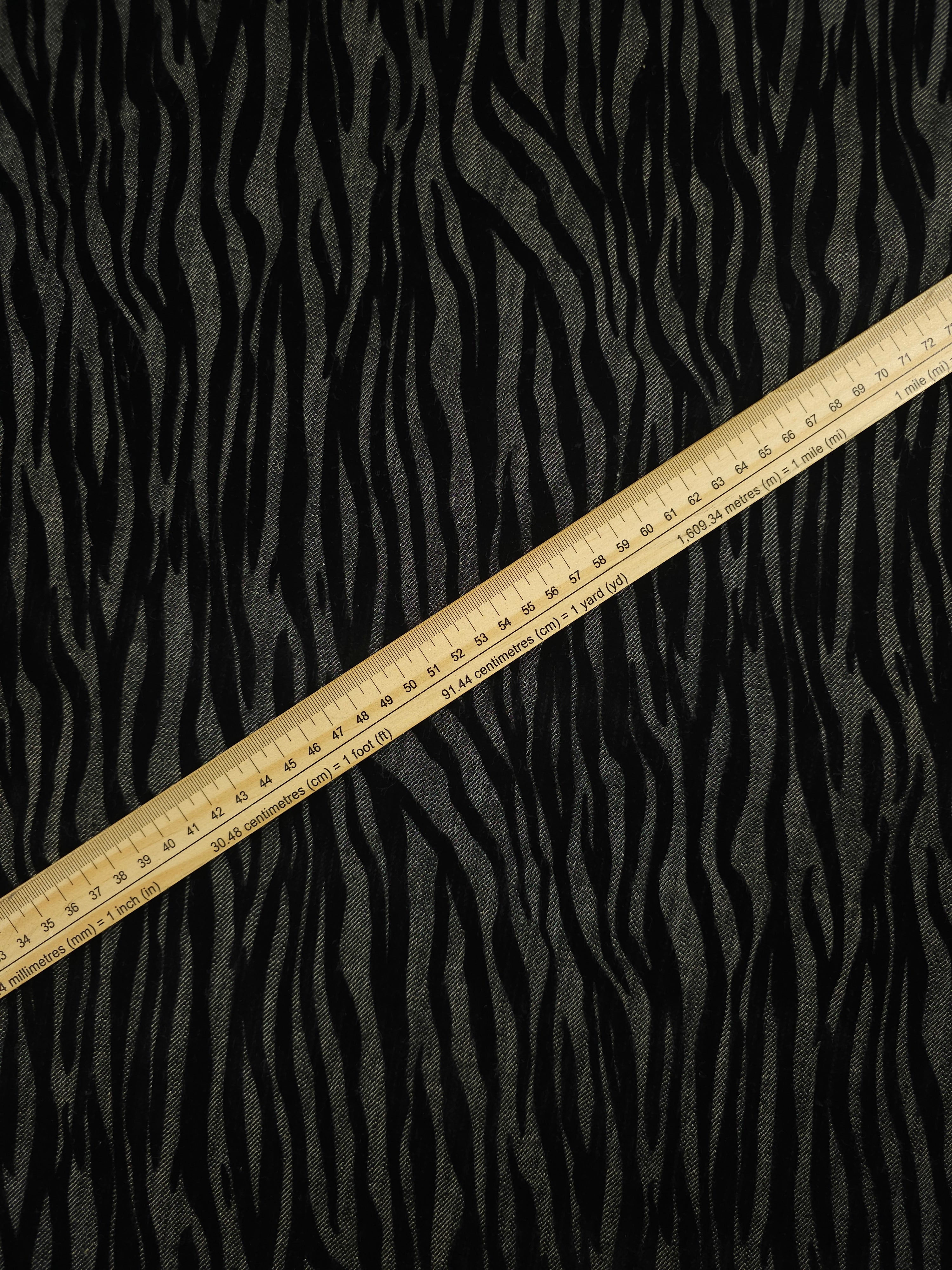 Charcoal Grey Zebra Velvet Burnout Denim