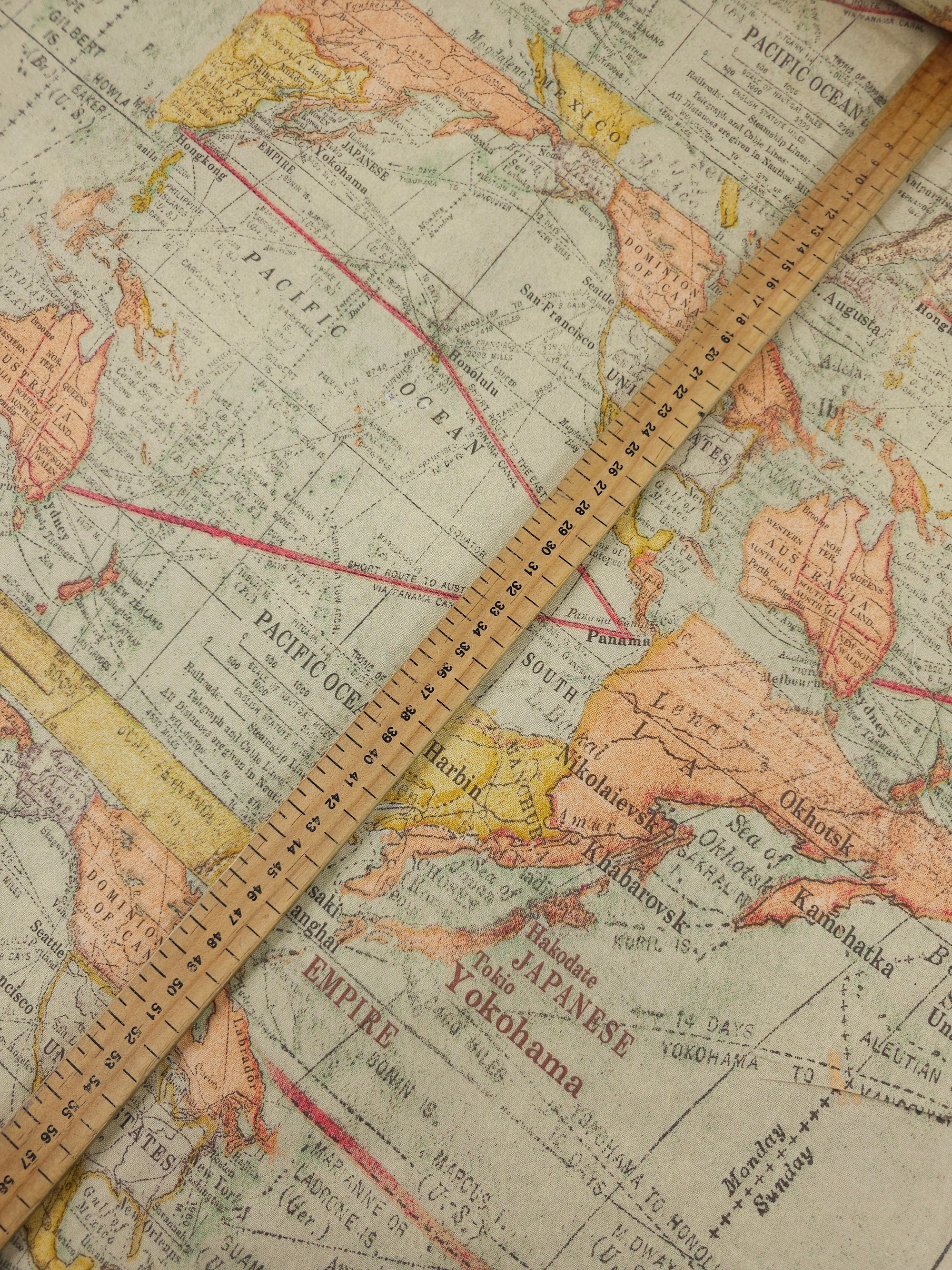 Vintage Map 100% Cotton 104" *EXTRA WIDE*