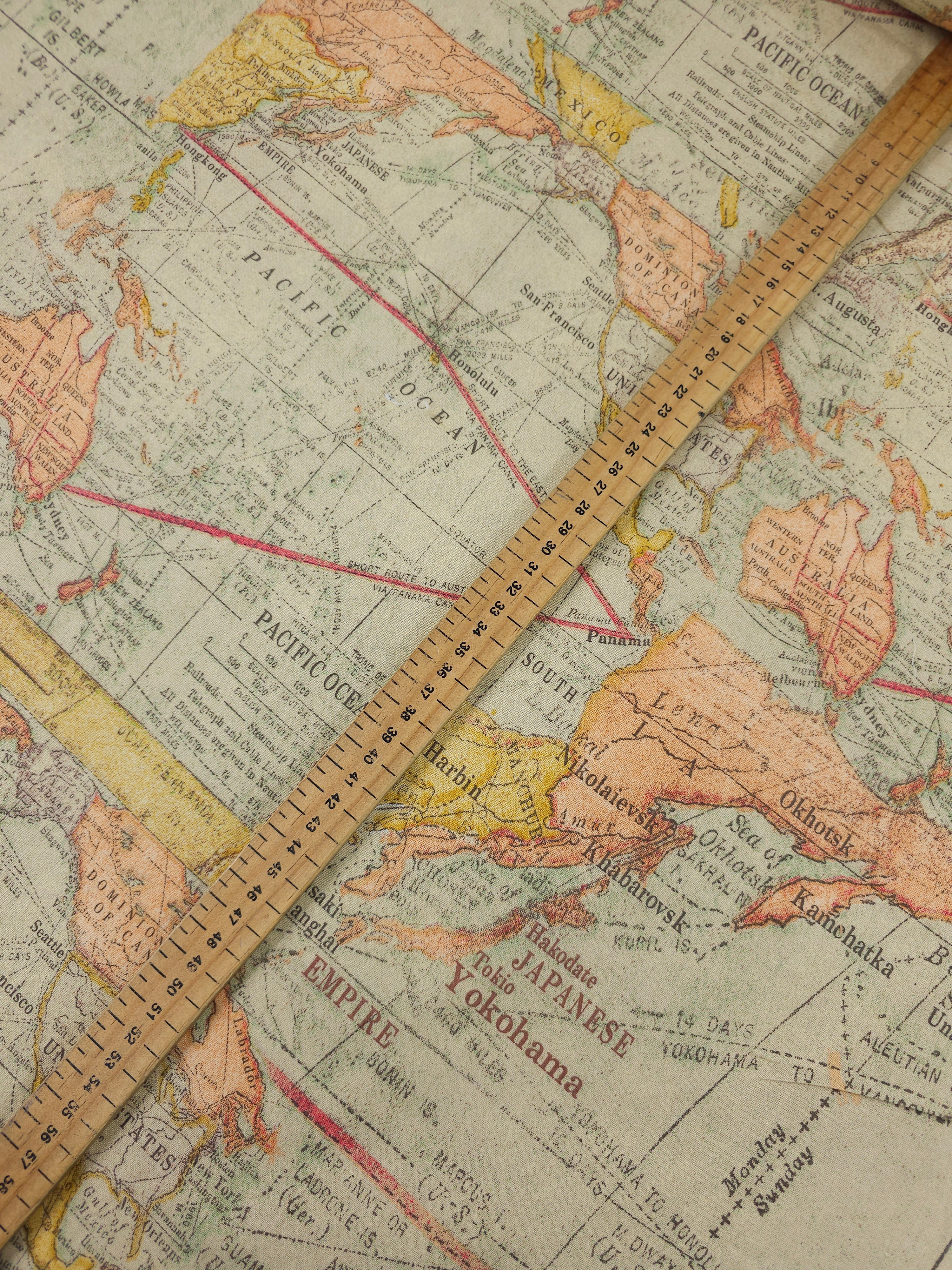 Vintage Map 100% Cotton 104" *EXTRA WIDE*