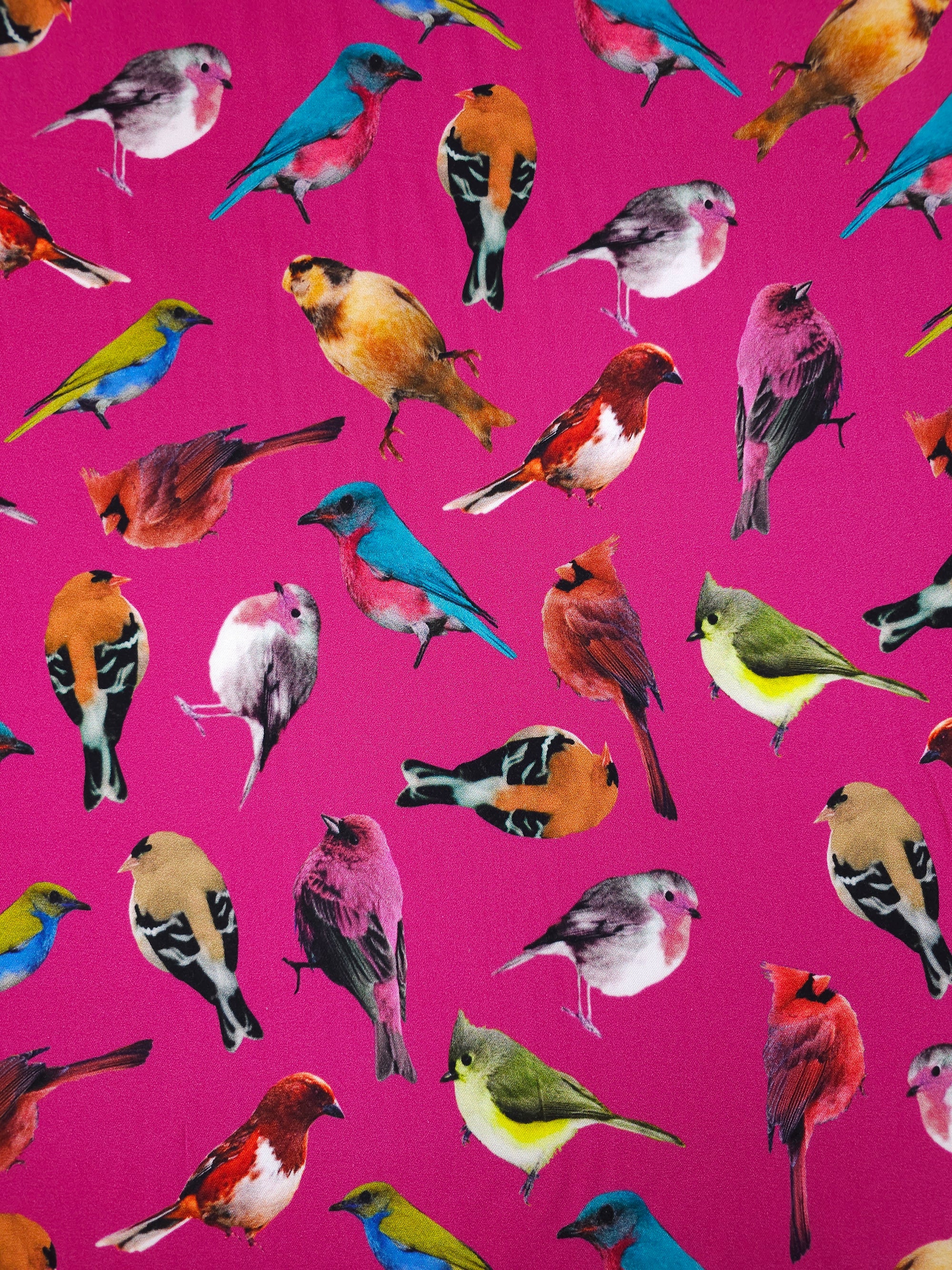 Hot Pink Island Birds Viscose Challis