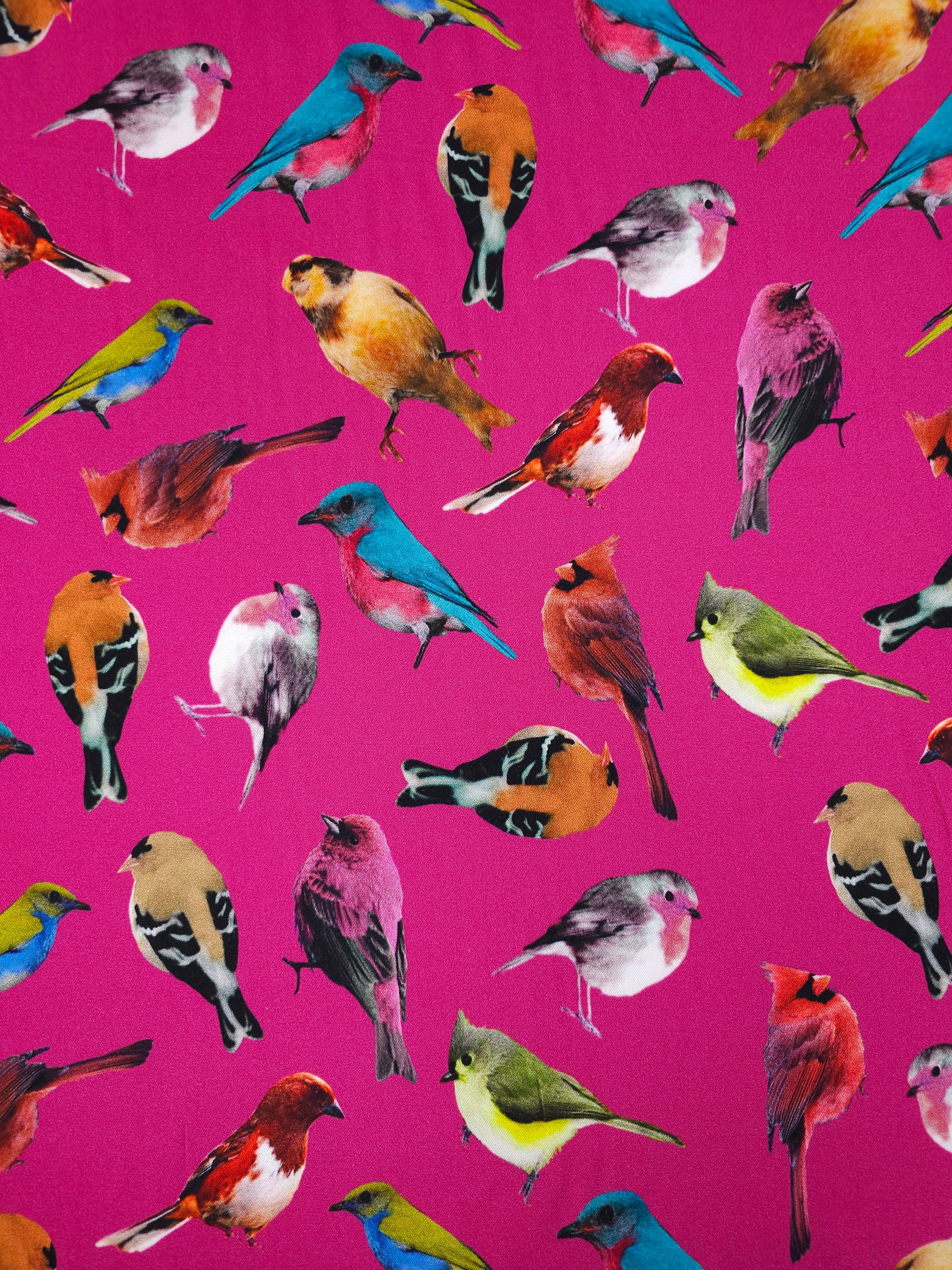 Hot Pink Island Birds Viscose Challis