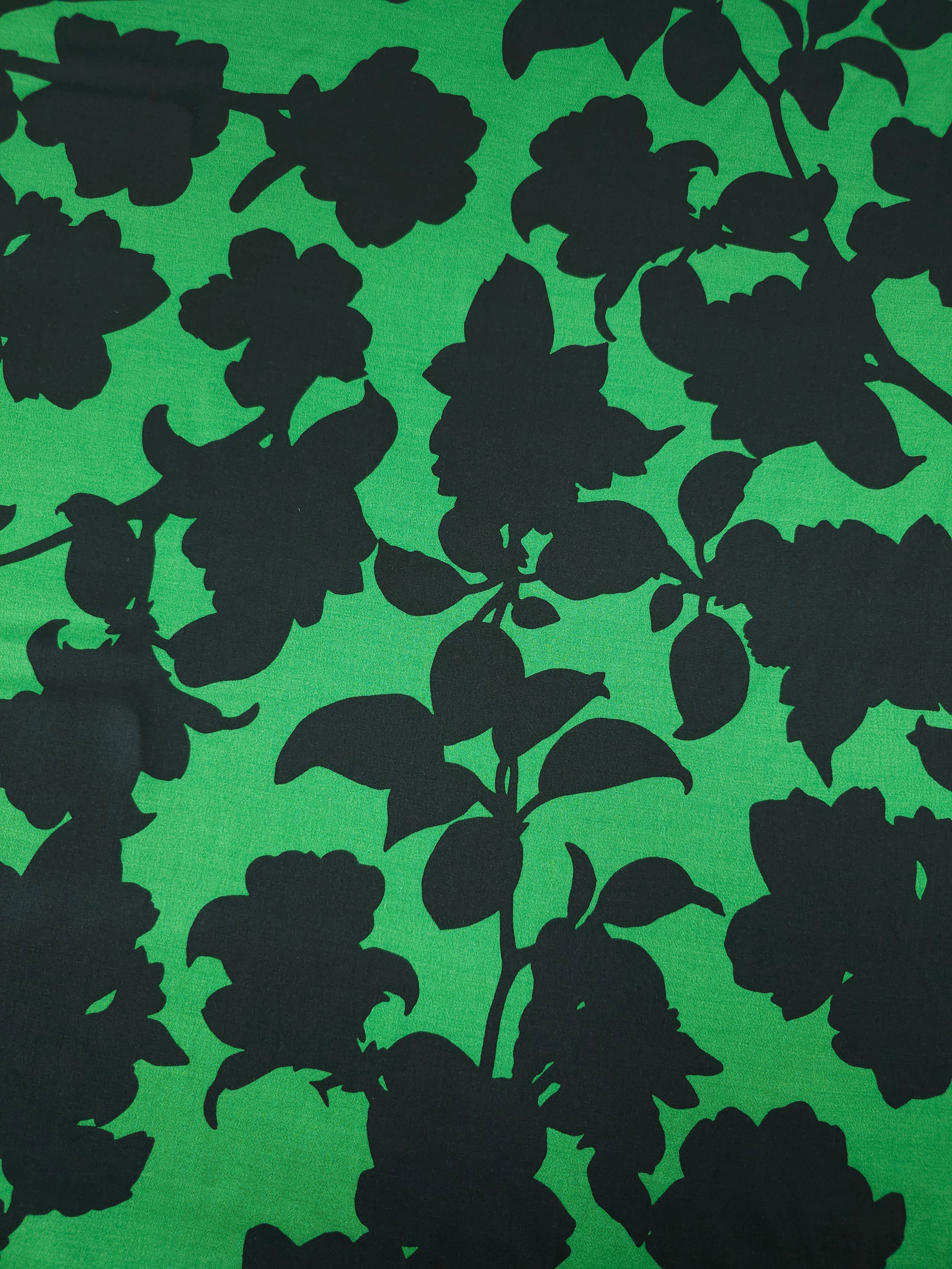 Green/Black Floral Crepe Backed Satin