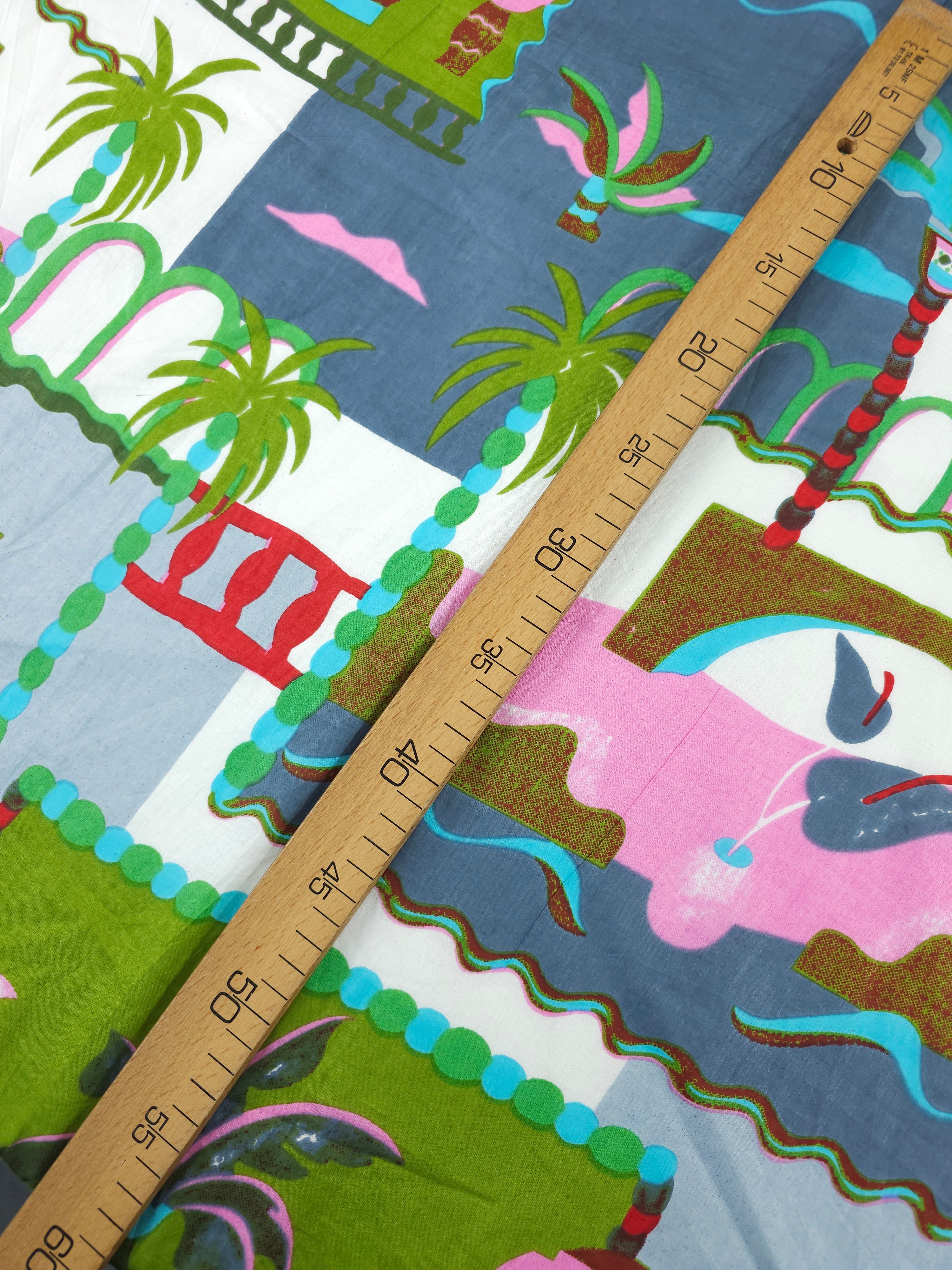 Green/Grey Palm Tree Scenery Cambric Cotton