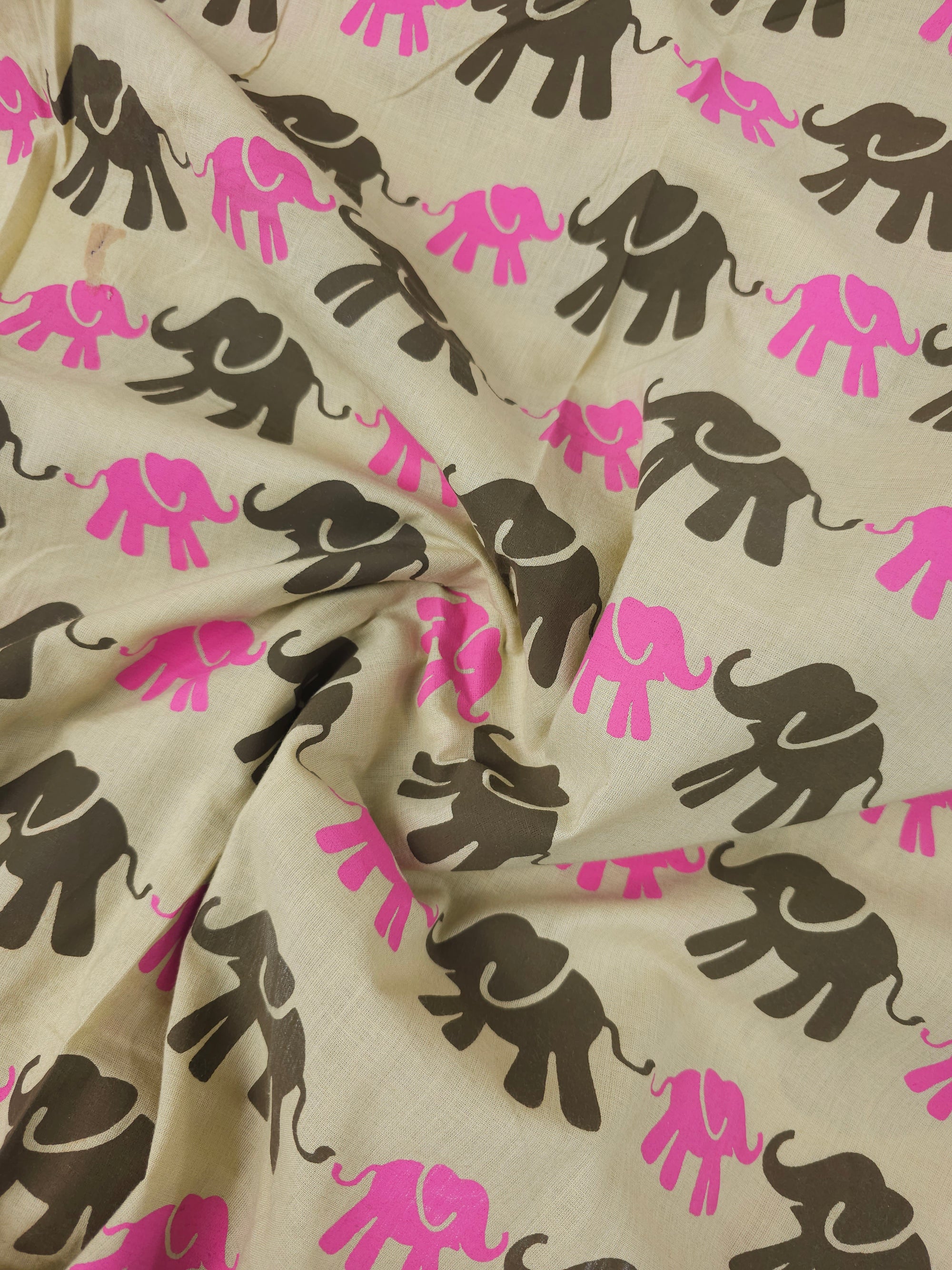 Retro Elephant Block Print Cotton