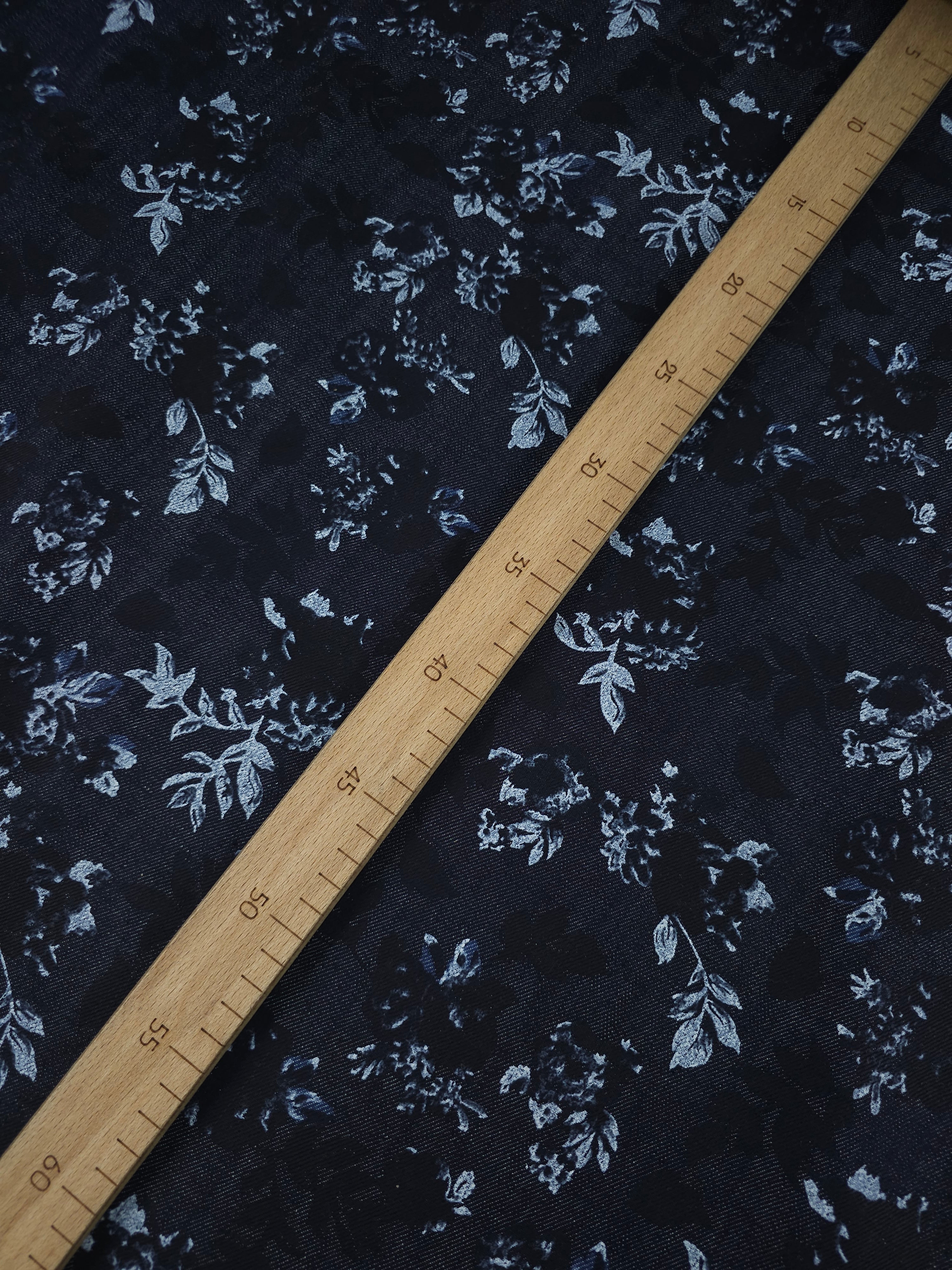 Dark Navy Floating Floral Denim