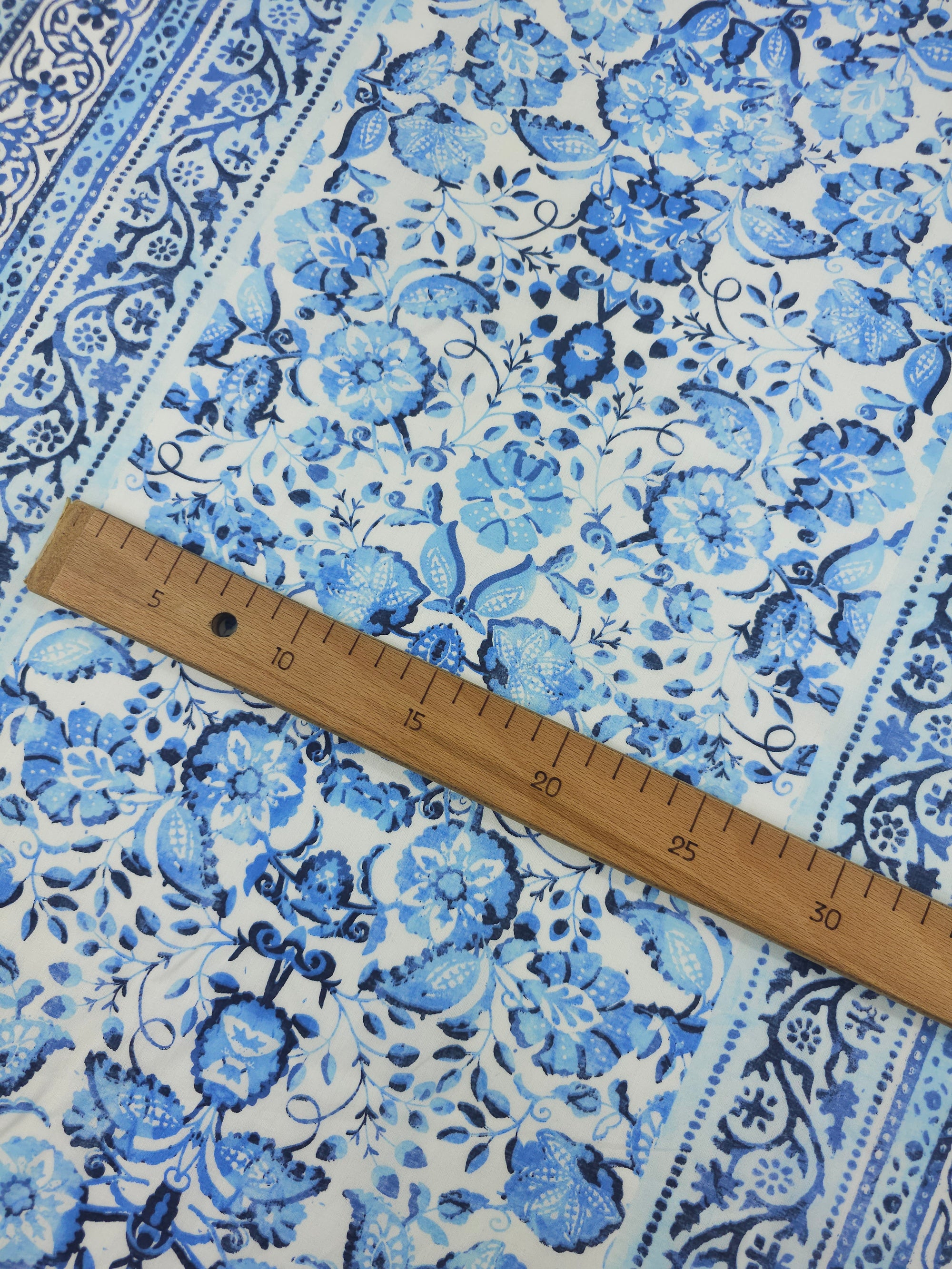 Blue/Navy Washed Floral Stripe Lightweight Cotton