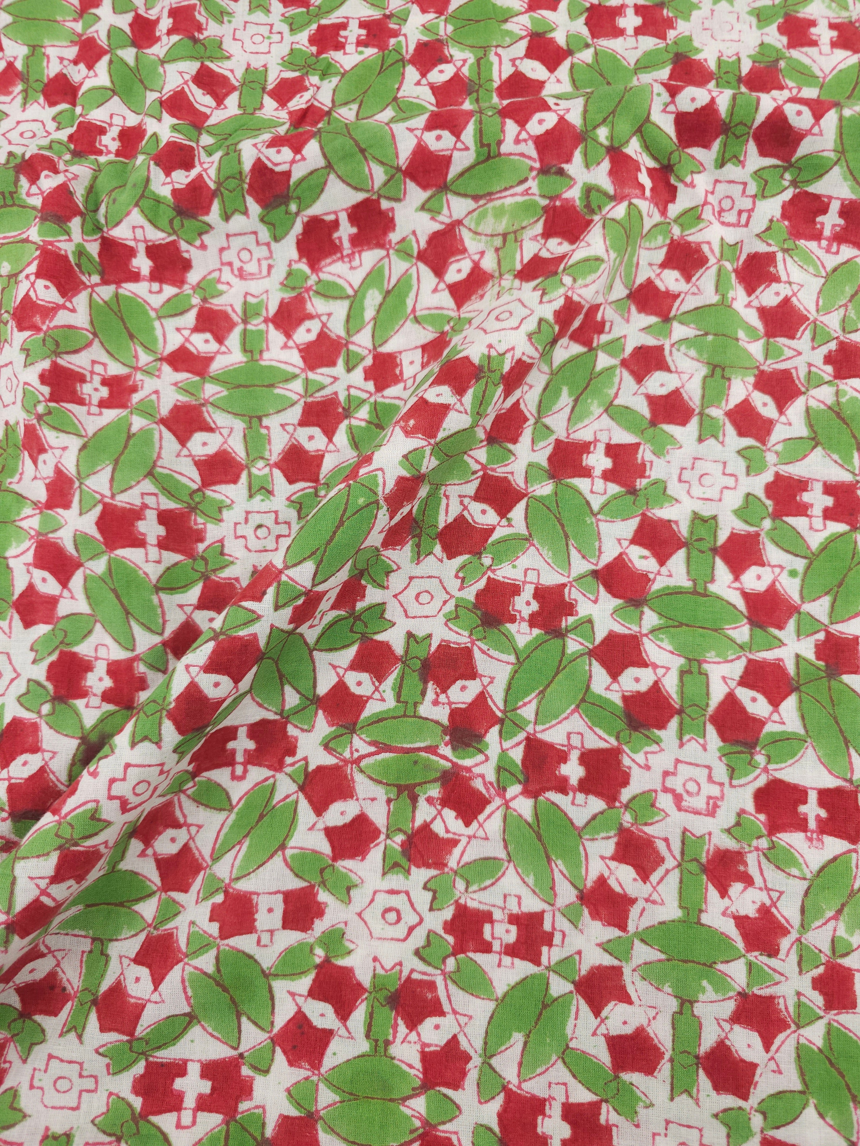 Green/Red Geometric Block Print Cotton