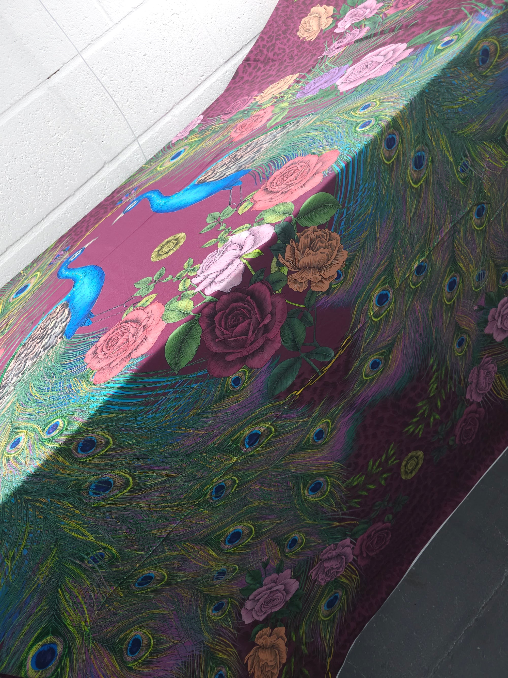 Plum Peacock Pair Cotton Sateen  96" *EXTRA WIDE* - 2.15m Panel