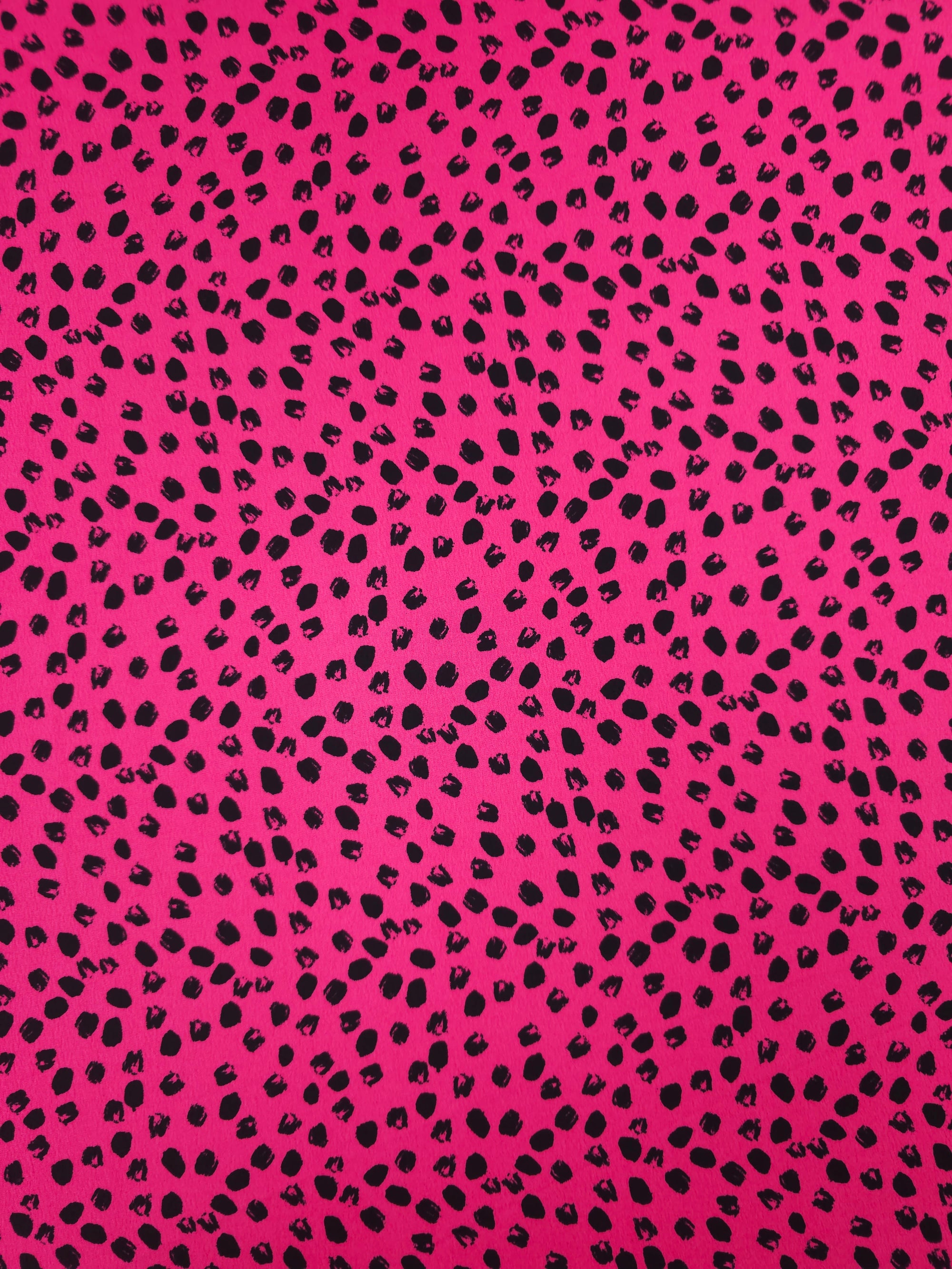 Hot Pink/Black Irregular Polka Poly Crepe