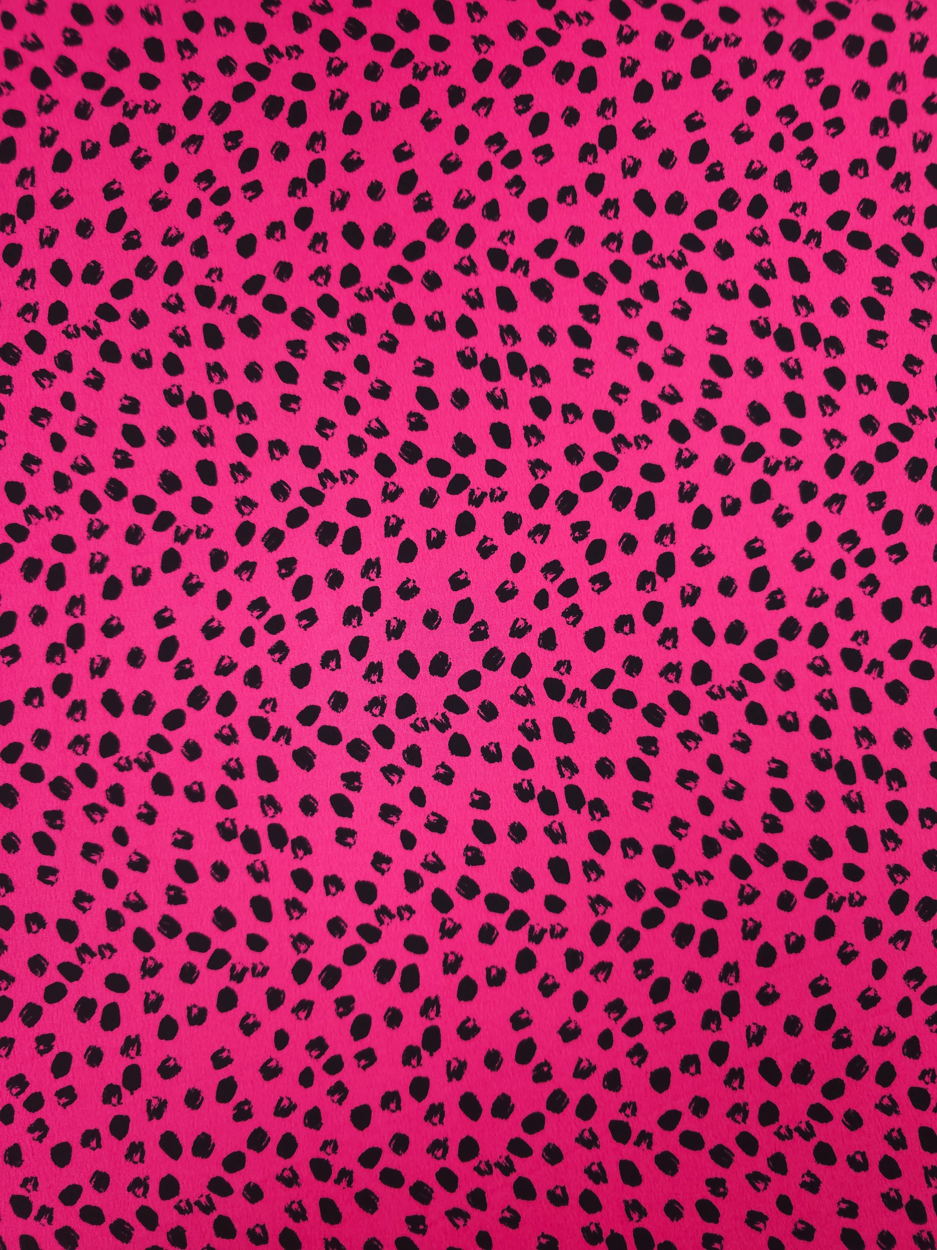 Hot Pink/Black Irregular Polka Poly Crepe
