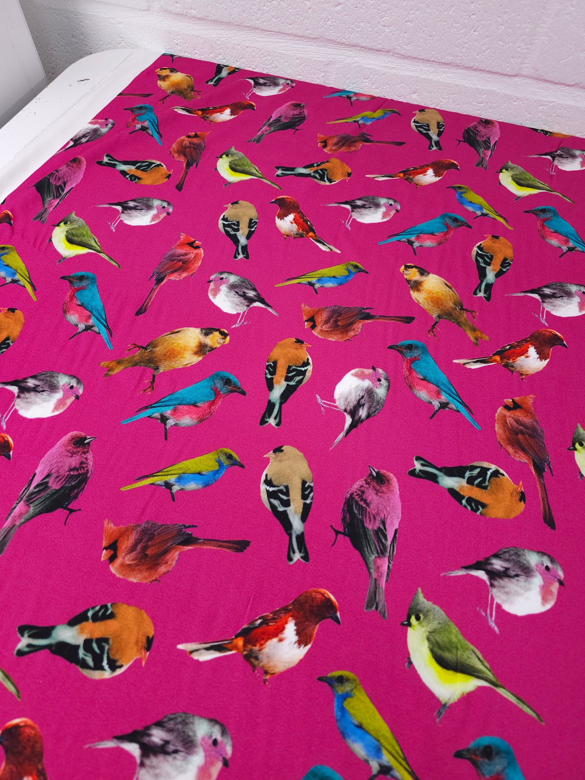 Hot Pink Island Birds Viscose Challis