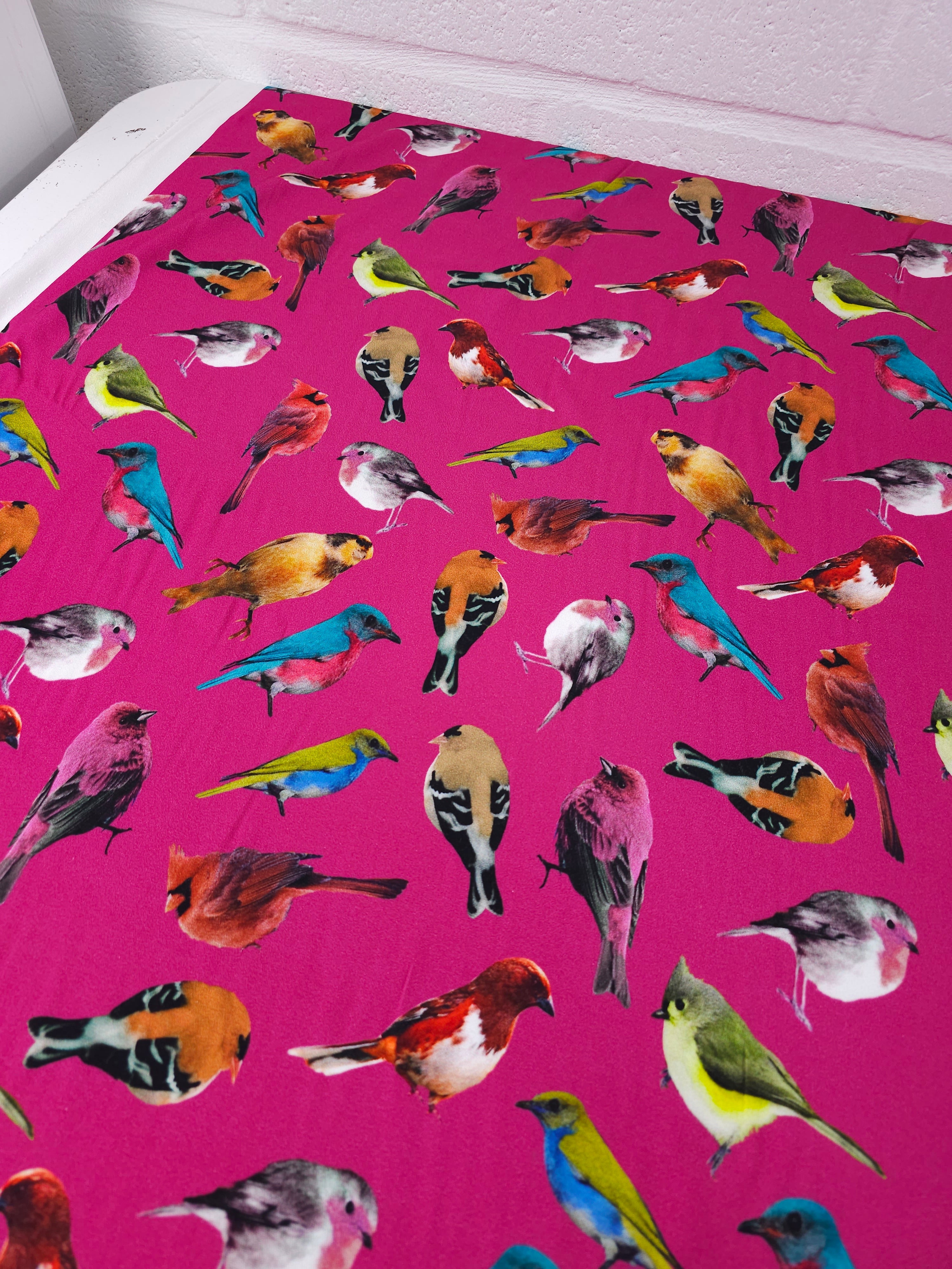 Hot Pink Island Birds Viscose Challis
