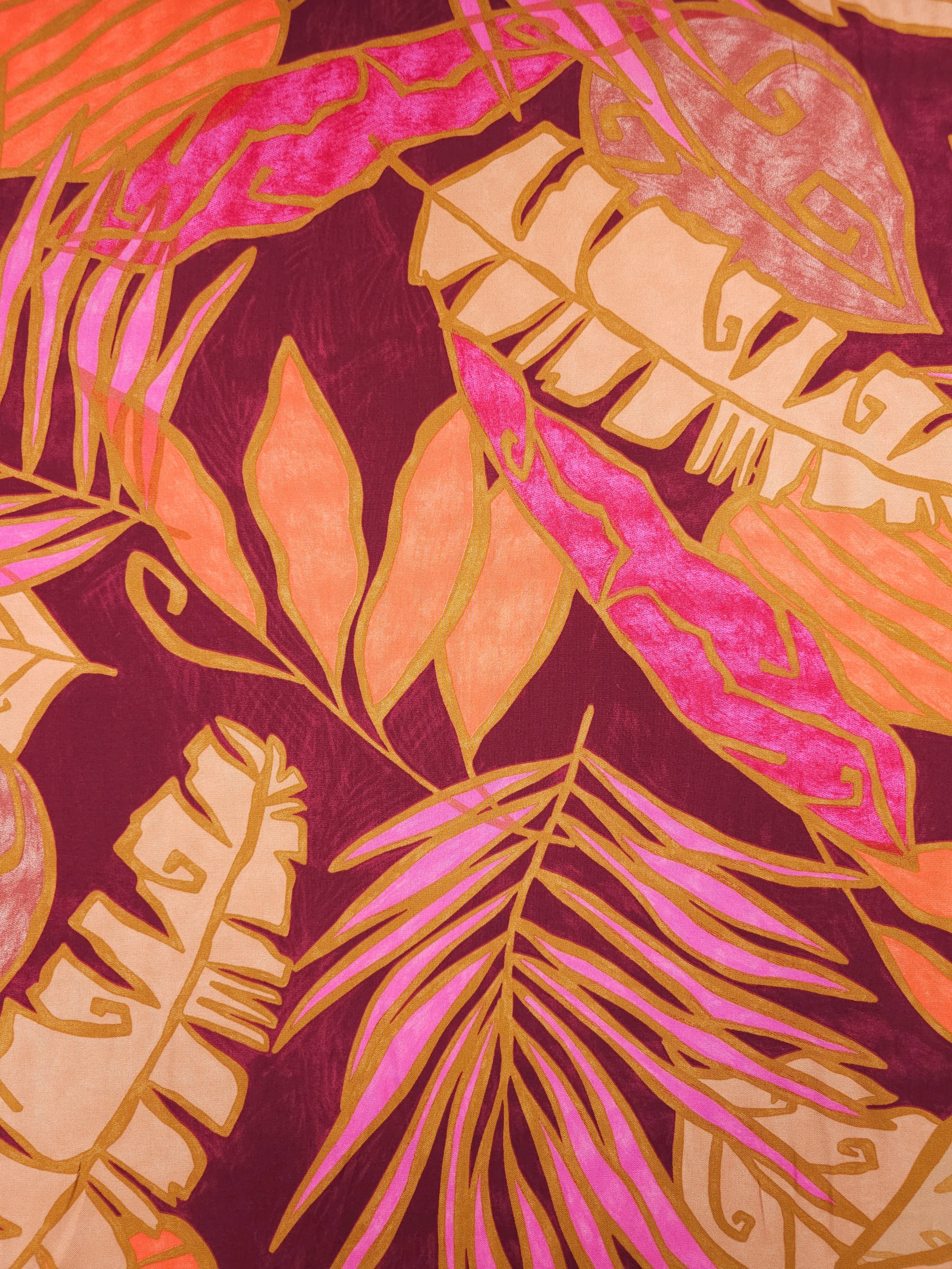 Plum/Orange Large Palm Leaf Viscose Challis
