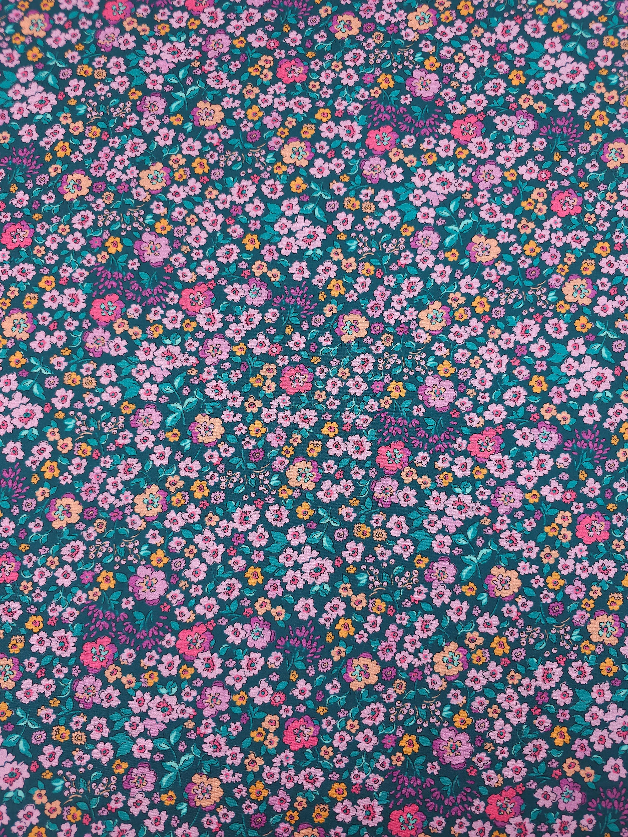 Pink/Teal Floral Fusion 100% Cotton 57"