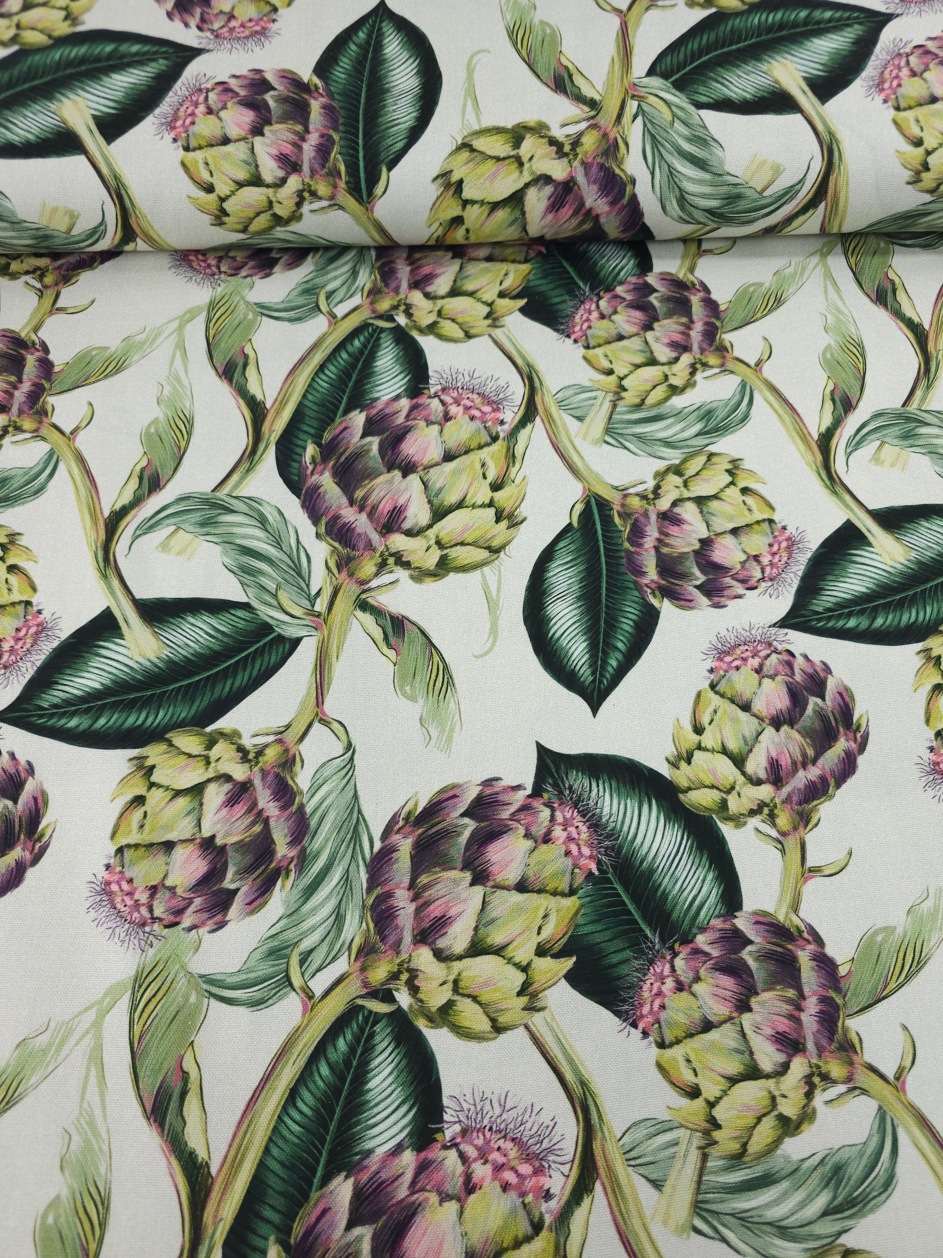 Muted Artichoke Floral Lightweight Canvas Cotton