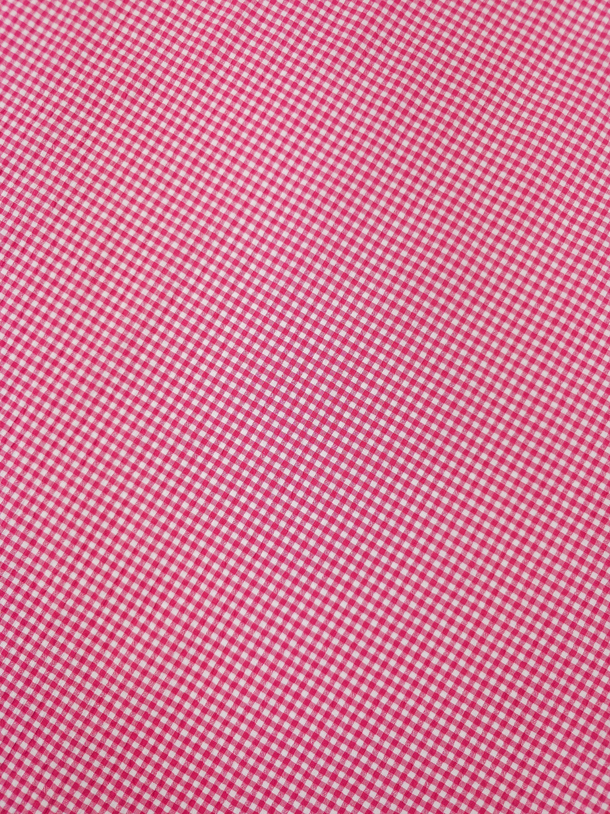 Hot Pink Mini Crinkle Gingham Poly Cotton