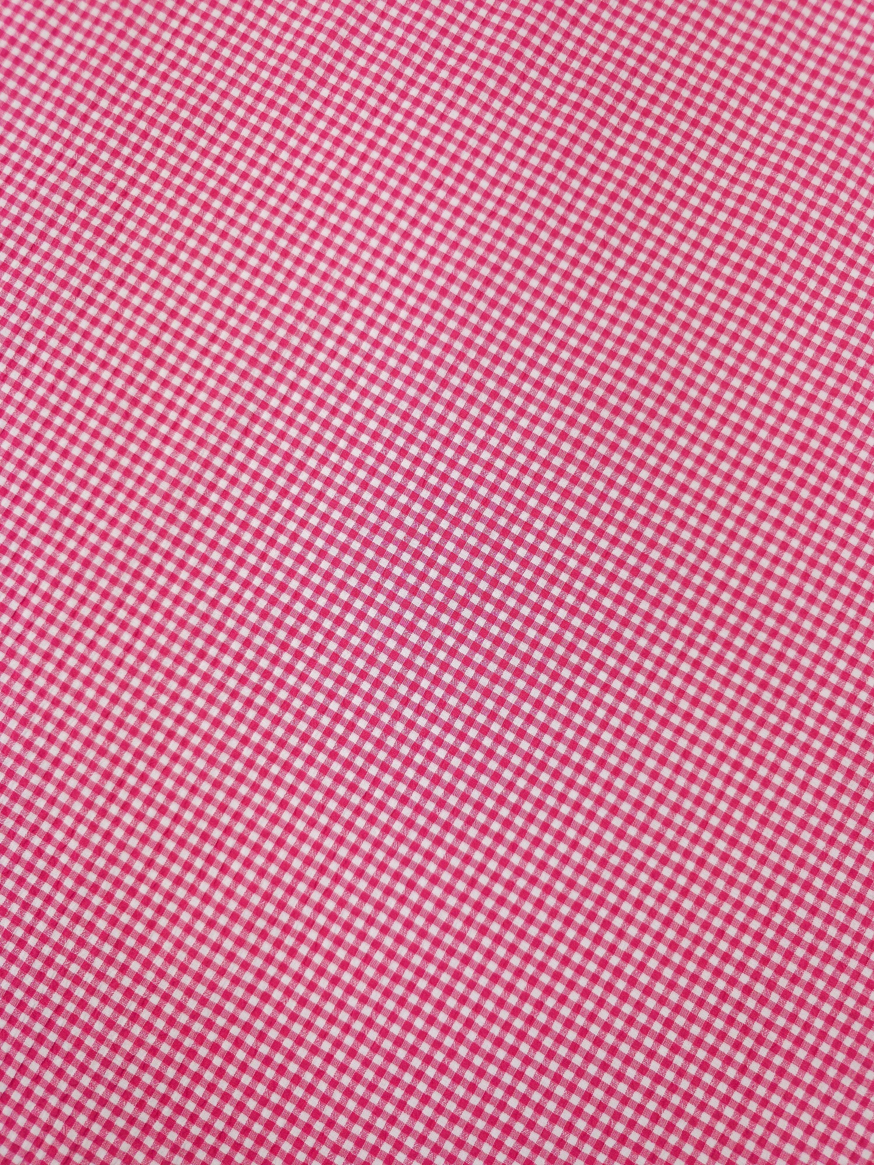 Hot Pink Mini Crinkle Gingham Poly Cotton