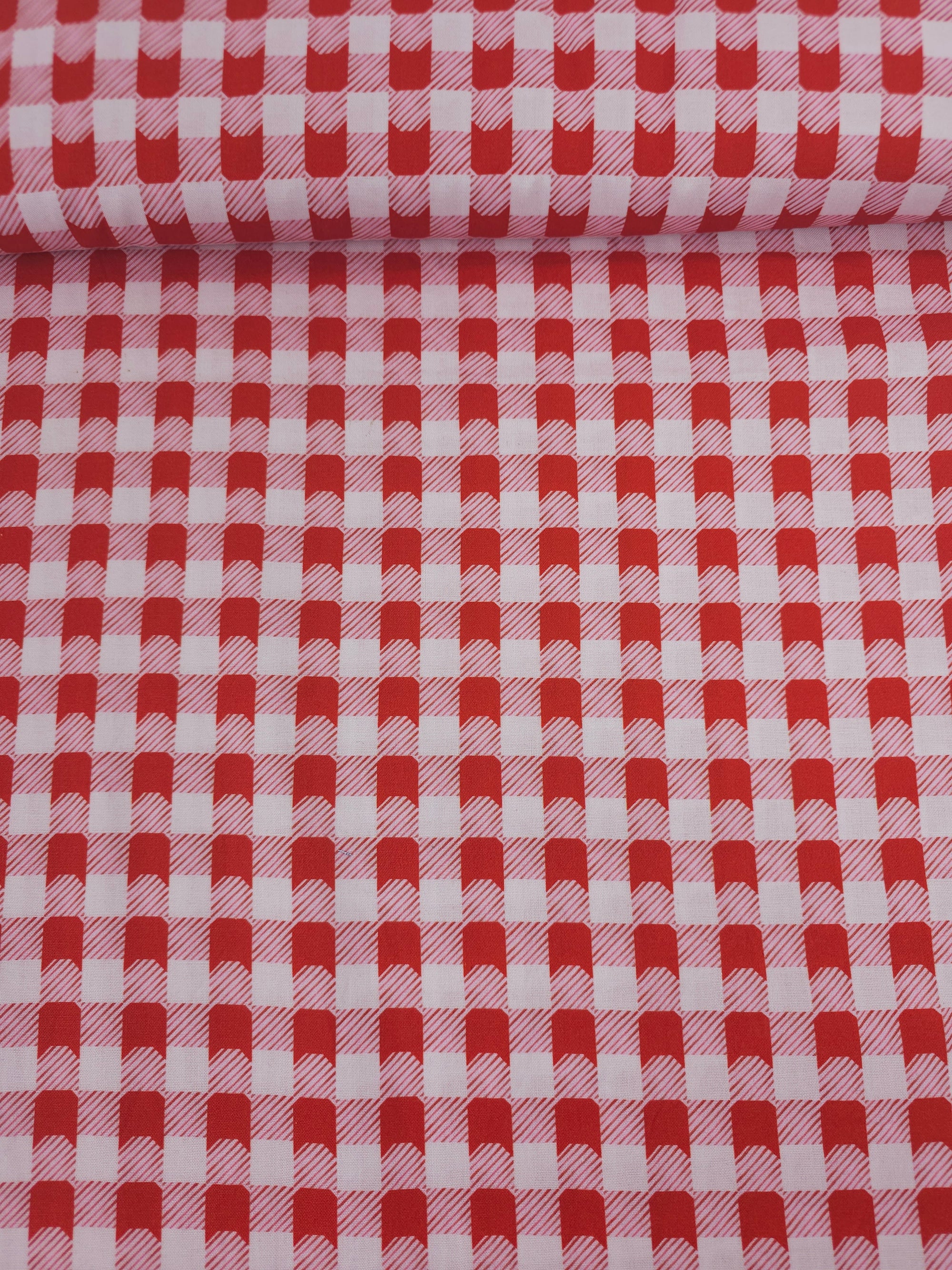 Red/White Cat Outline Gingham 100% Cotton