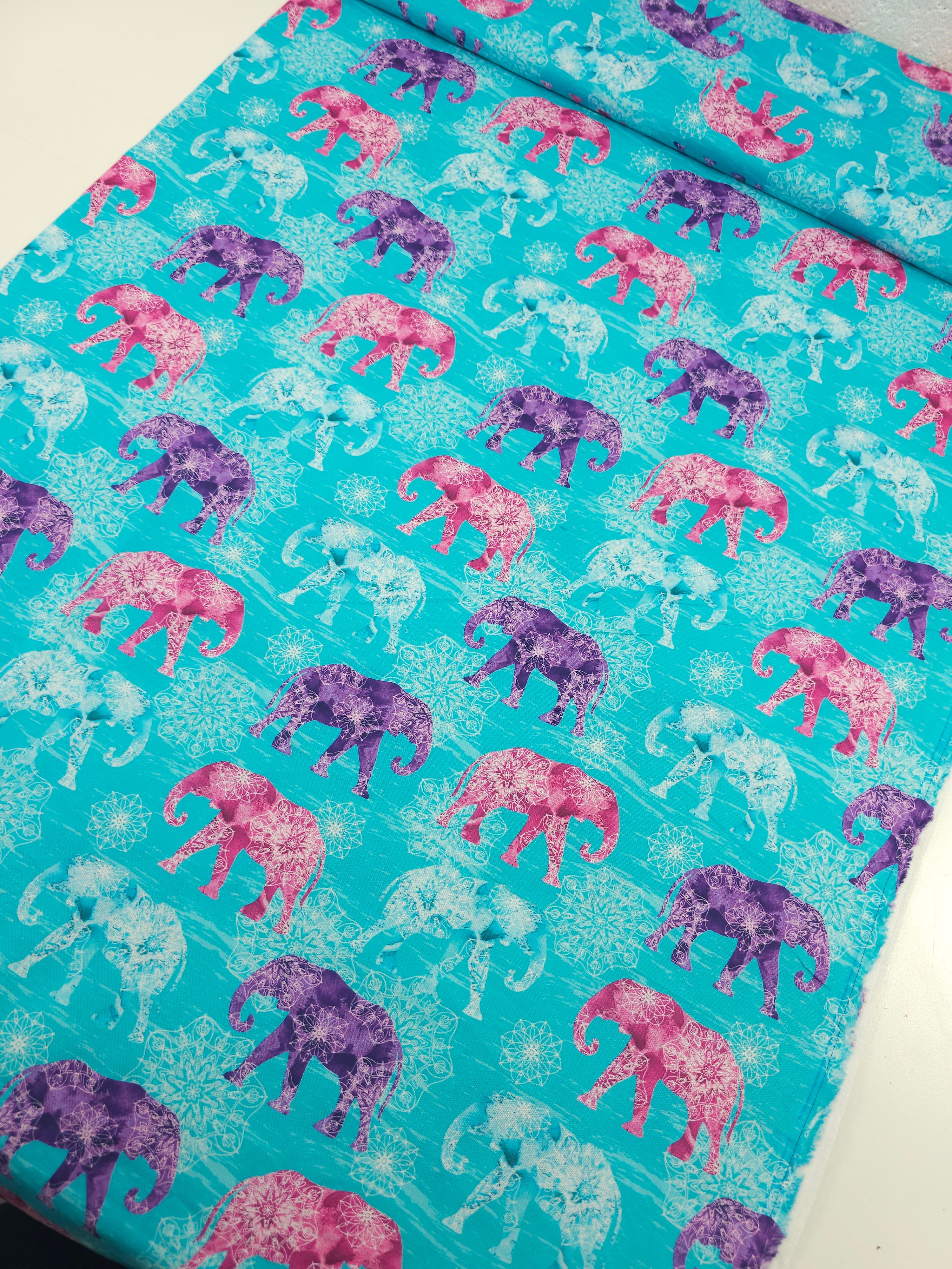 Turquoise Mandala Elephant Festival 100% Cotton - Sarah Payne