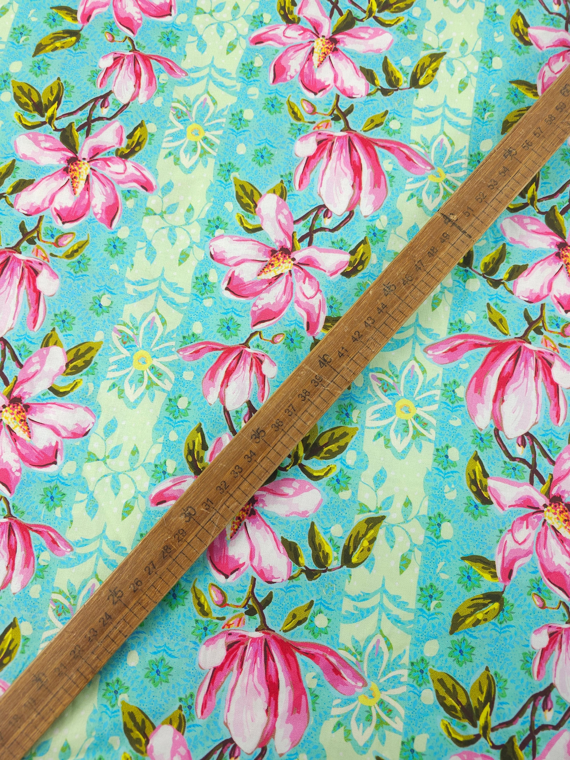 Pink/Turquoise Wildflower Vine 100% Cotton