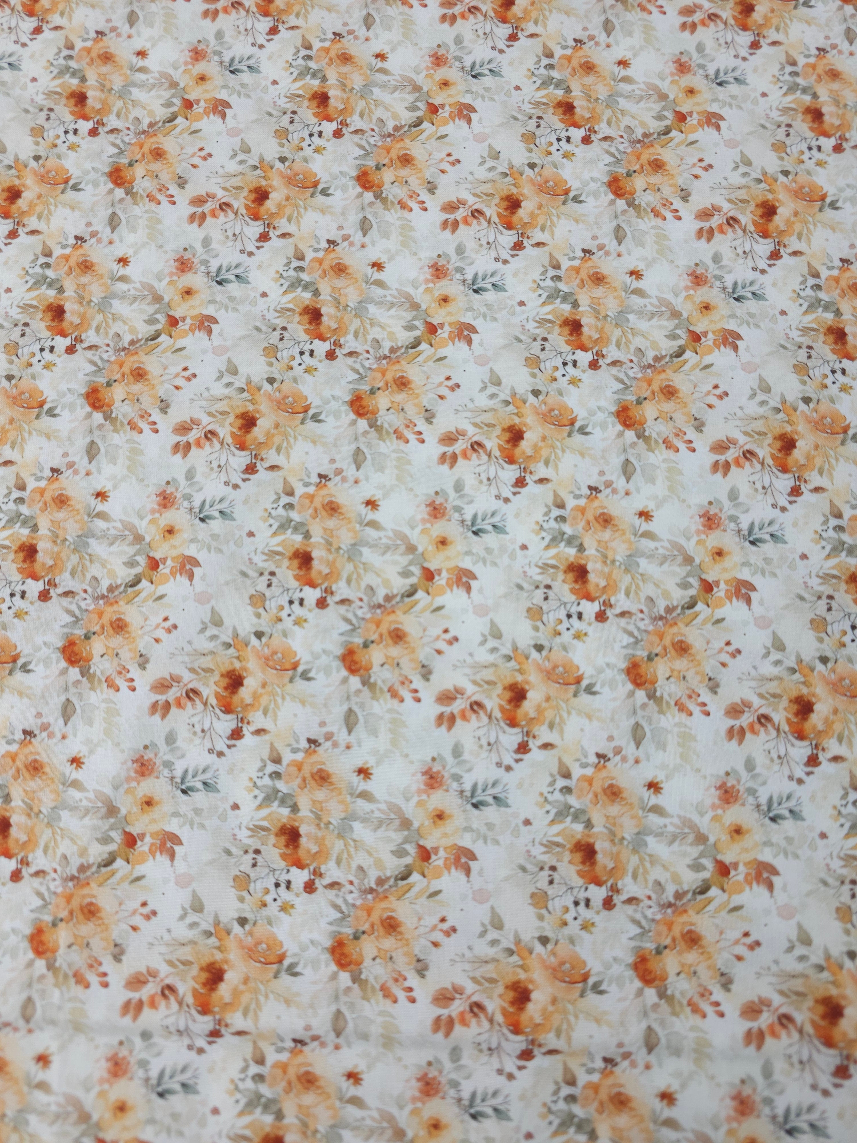 Retro Orange Floral Trail 100% Cotton