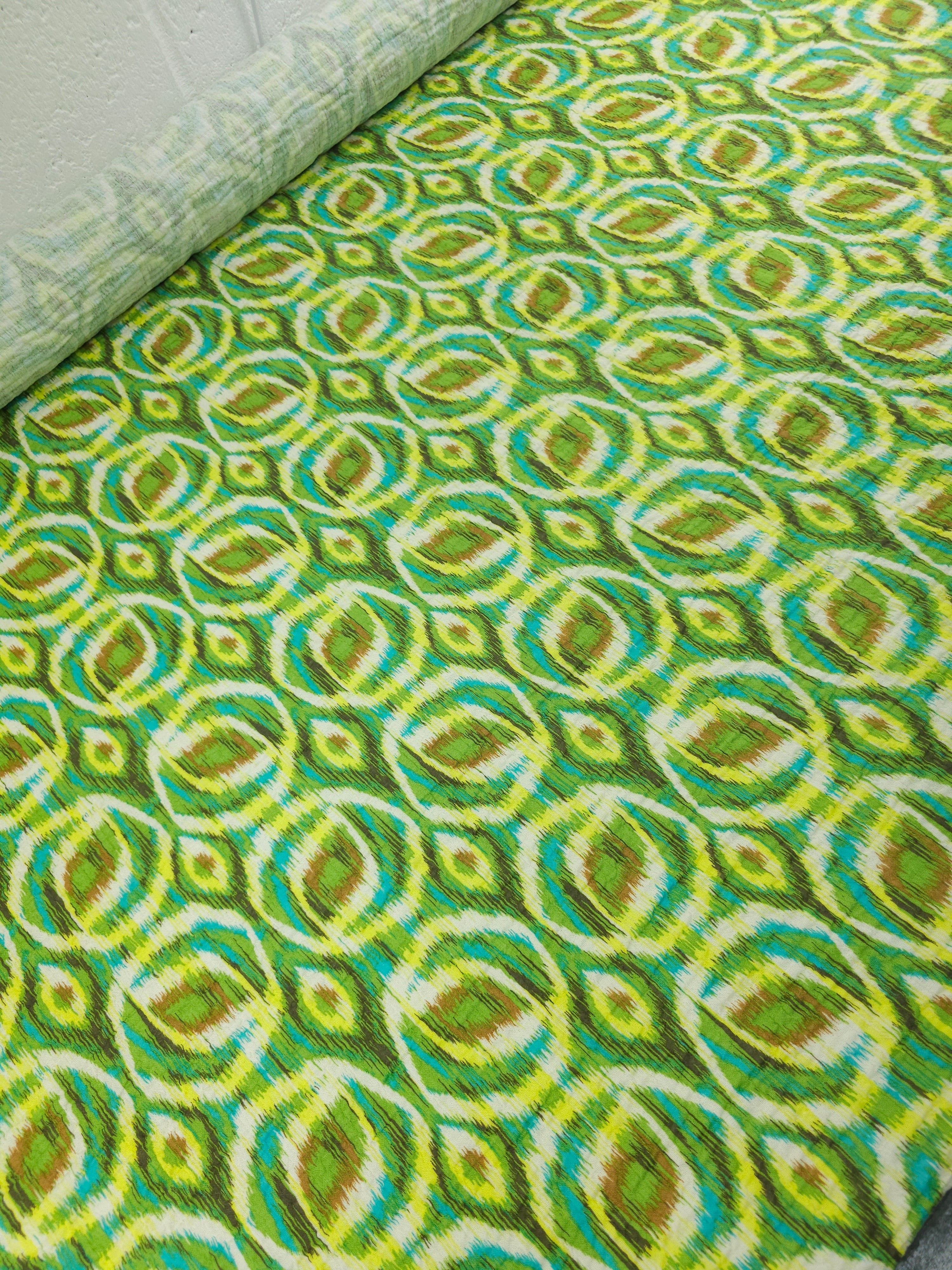 Green Abstract Blur Circle Crinkle Double Gauze