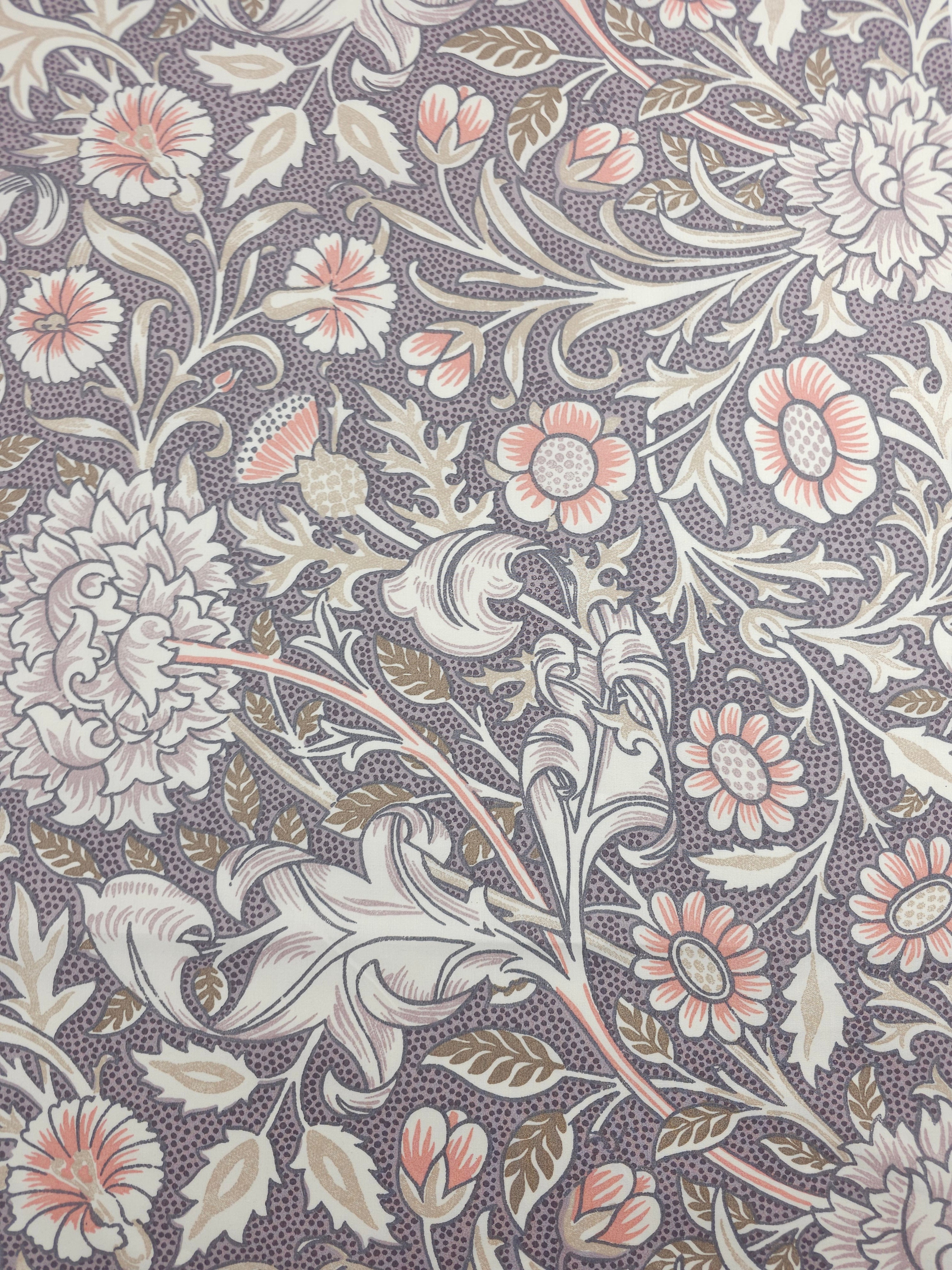 Grey/Peach Retro Floral 100% Cotton 88” - William Morris *EXTRA WIDE*
