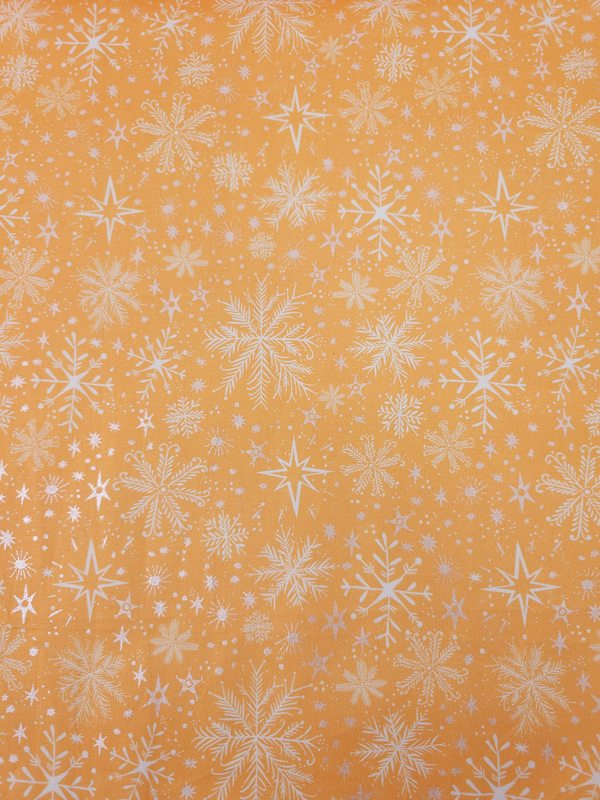 Orange/Silver Shimmer Snowflake 100% Cotton